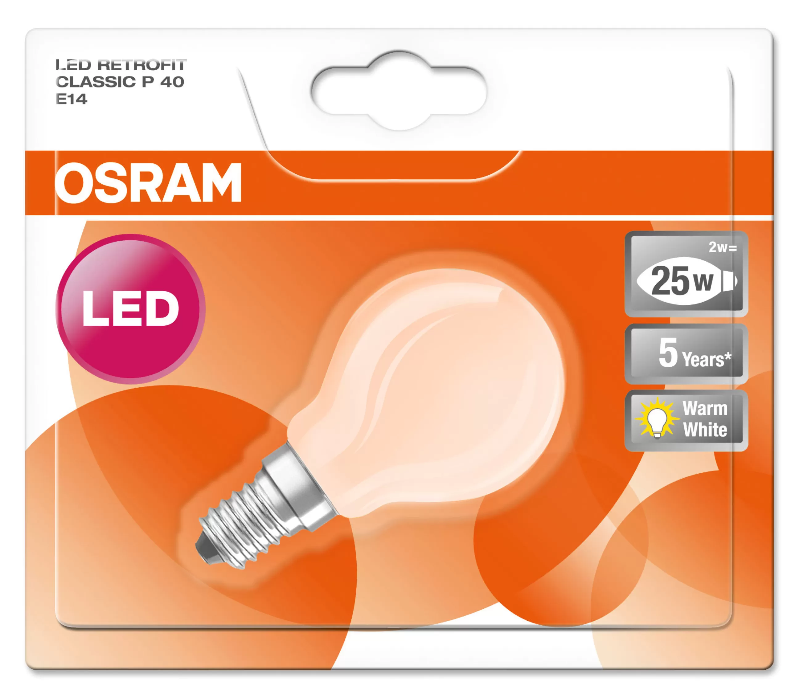 Ampoules Et Accessoires>Osram Ampoule Led E14  Verre / Spherique Depolie - 2,5W=25W (2700K, Chaud) - Blanc