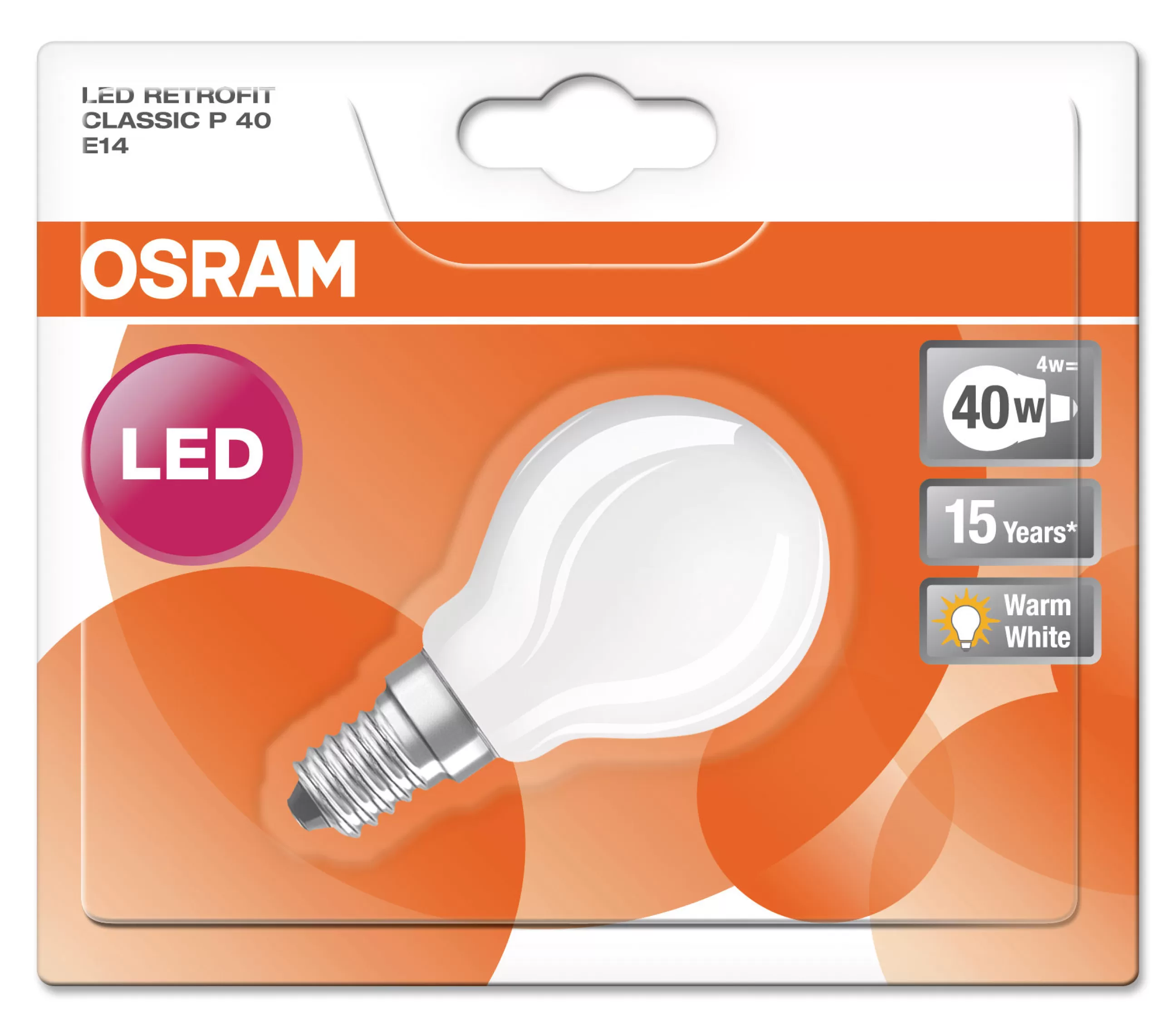 Ampoules Et Accessoires>Osram Ampoule Led E14  Verre / Spherique Depolie - 4,5W=40W (2700K, Chaud) - Blanc
