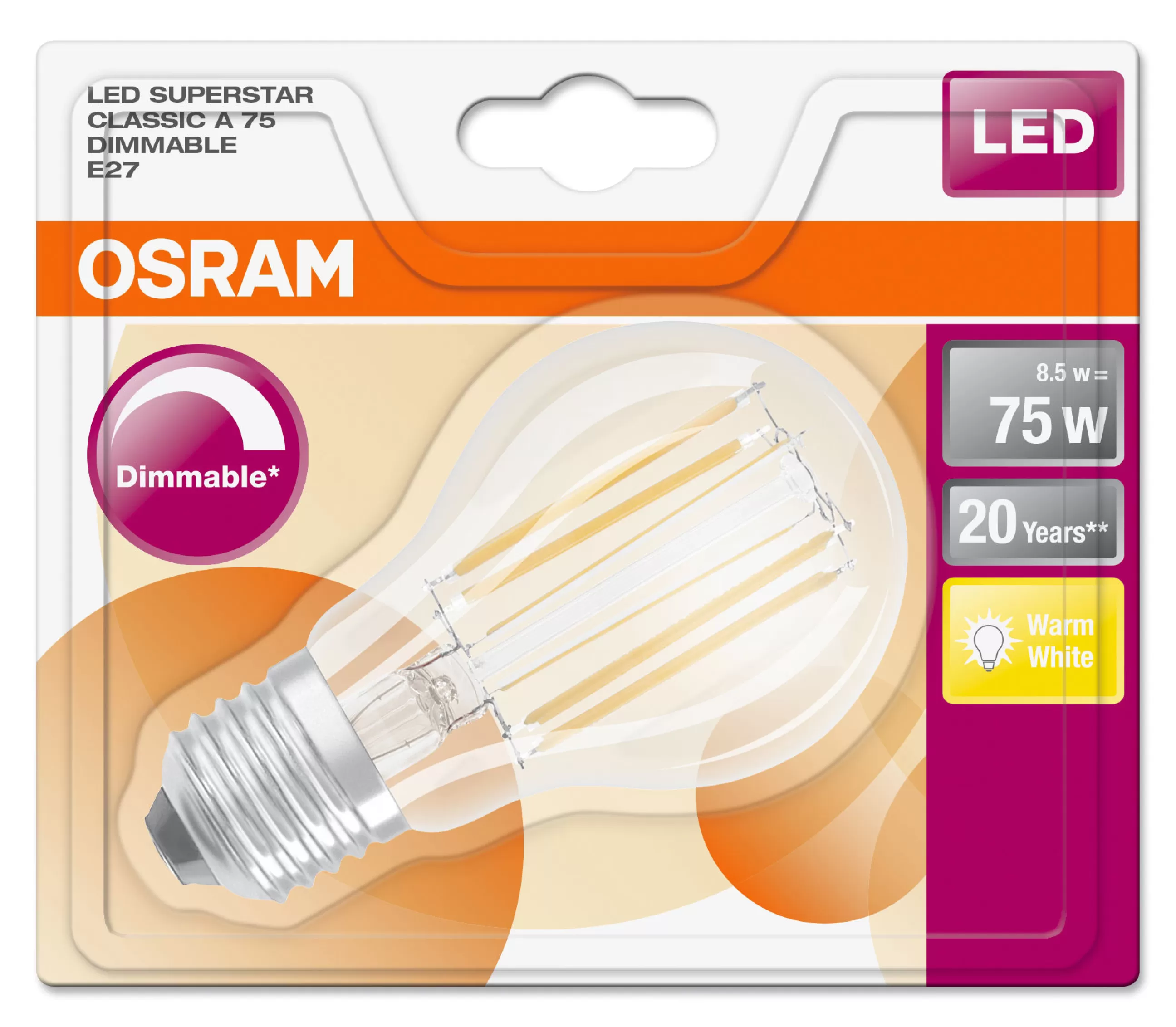 Ampoules Et Accessoires>Osram Ampoule Led E27 Dimmable  Verre / Standard Claire - (2700K, Blanc Chaud) - Transparent