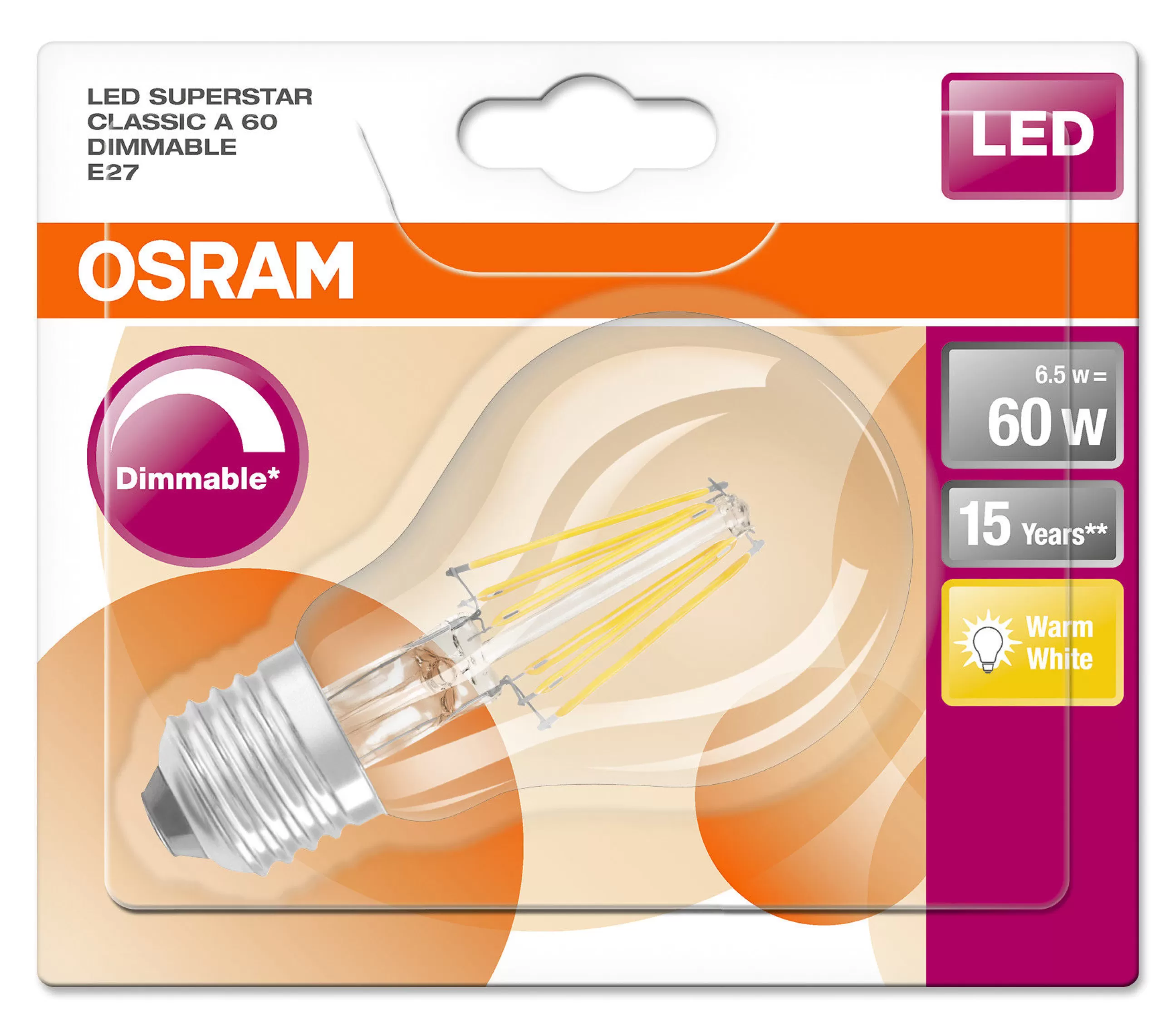 Ampoules Et Accessoires>Osram Ampoule Led E27 Dimmable  Verre / Standard Claire - (2700K, Blanc Chaud) - Transparent