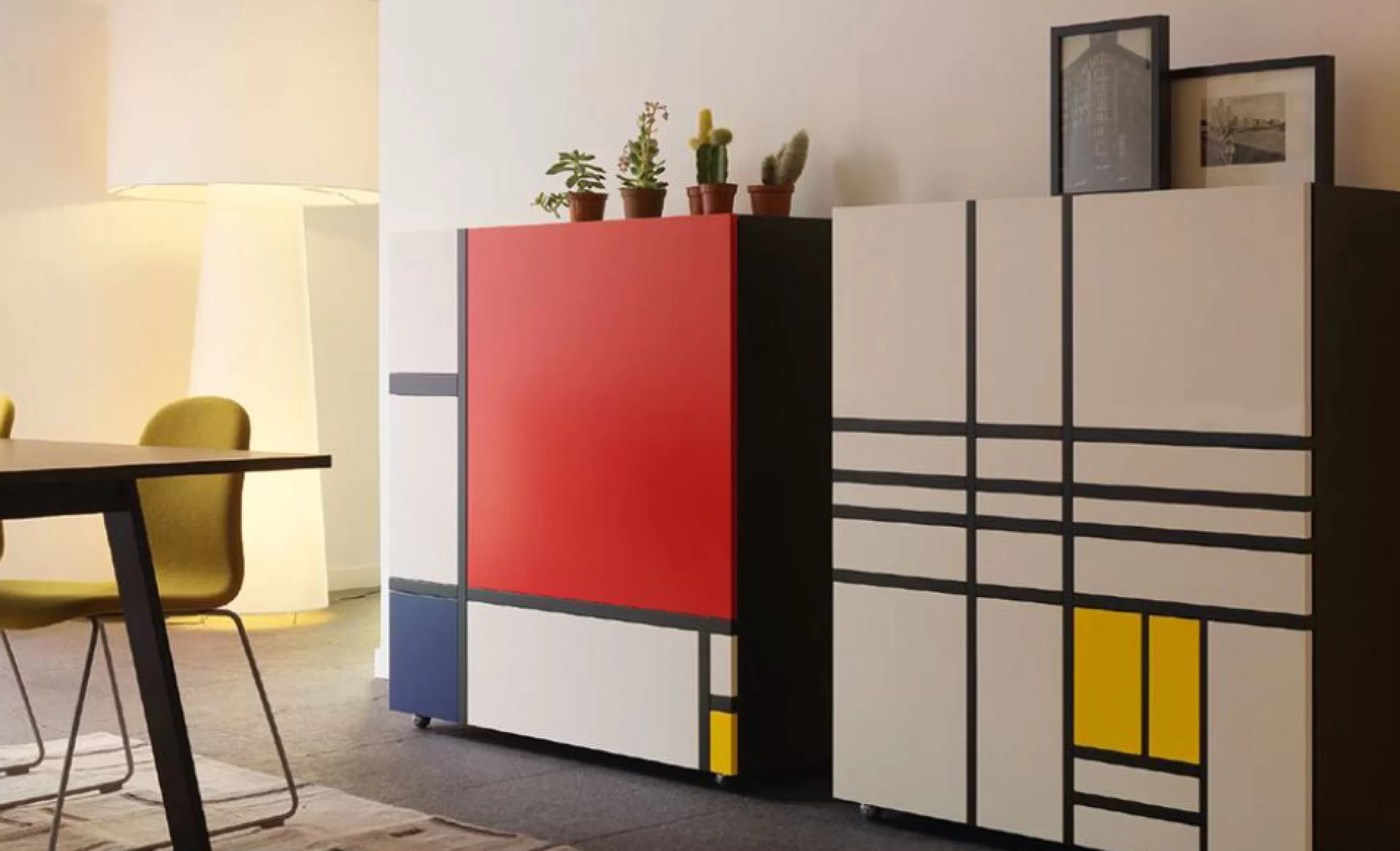 Meubles De Rangement>Cappellini Armoire Homage To Mondrian Bois Multicolore / Shiro Kuramata, 1975 - L 112 X H 116 Cm / Roulettes - Blanc - Bleu - Jaune - Noir - Rouge