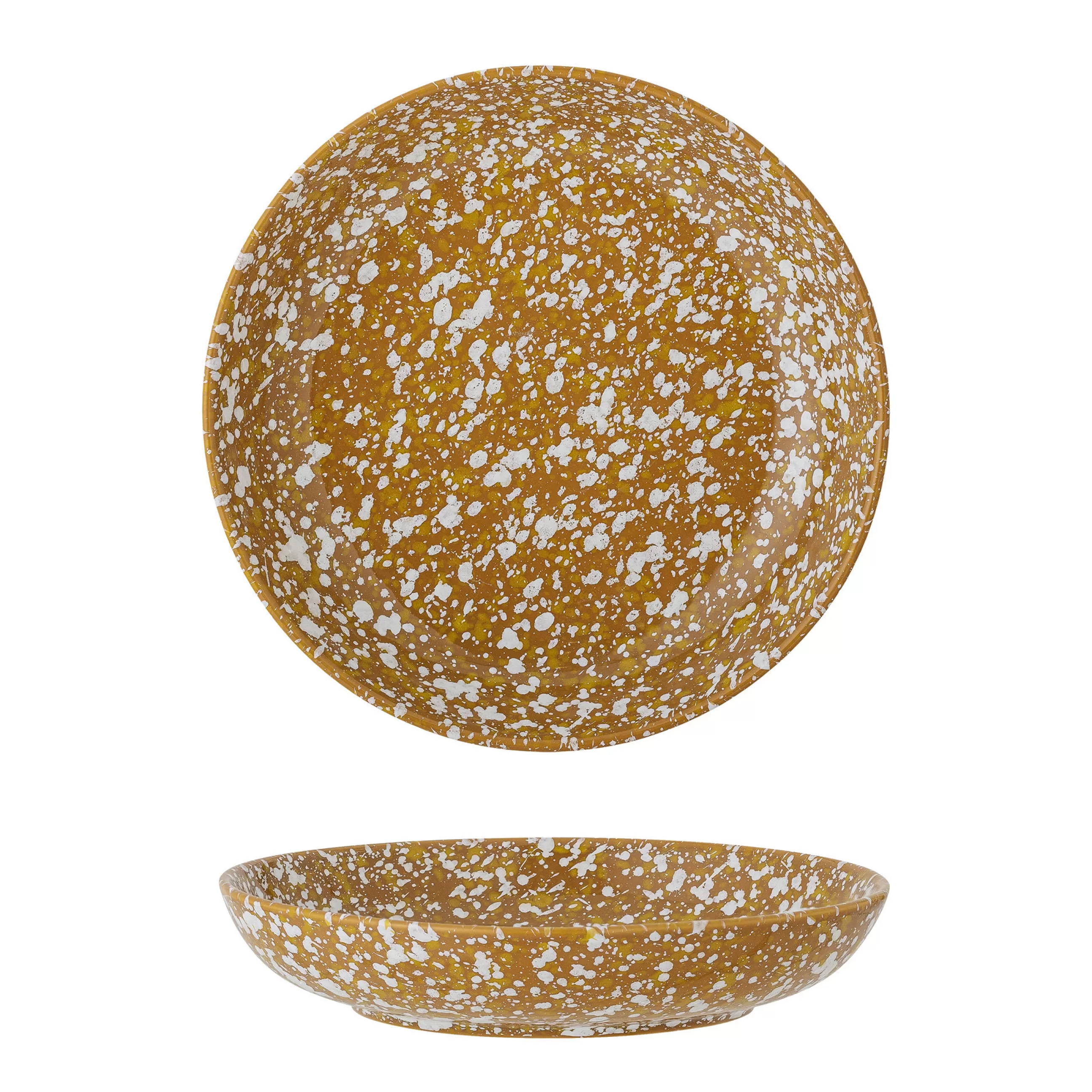 Assiettes>Bloomingville Assiette Creuse Carmel Ceramique Jaune Marron / O 21 Cm - Gres - Blanc - Ocre