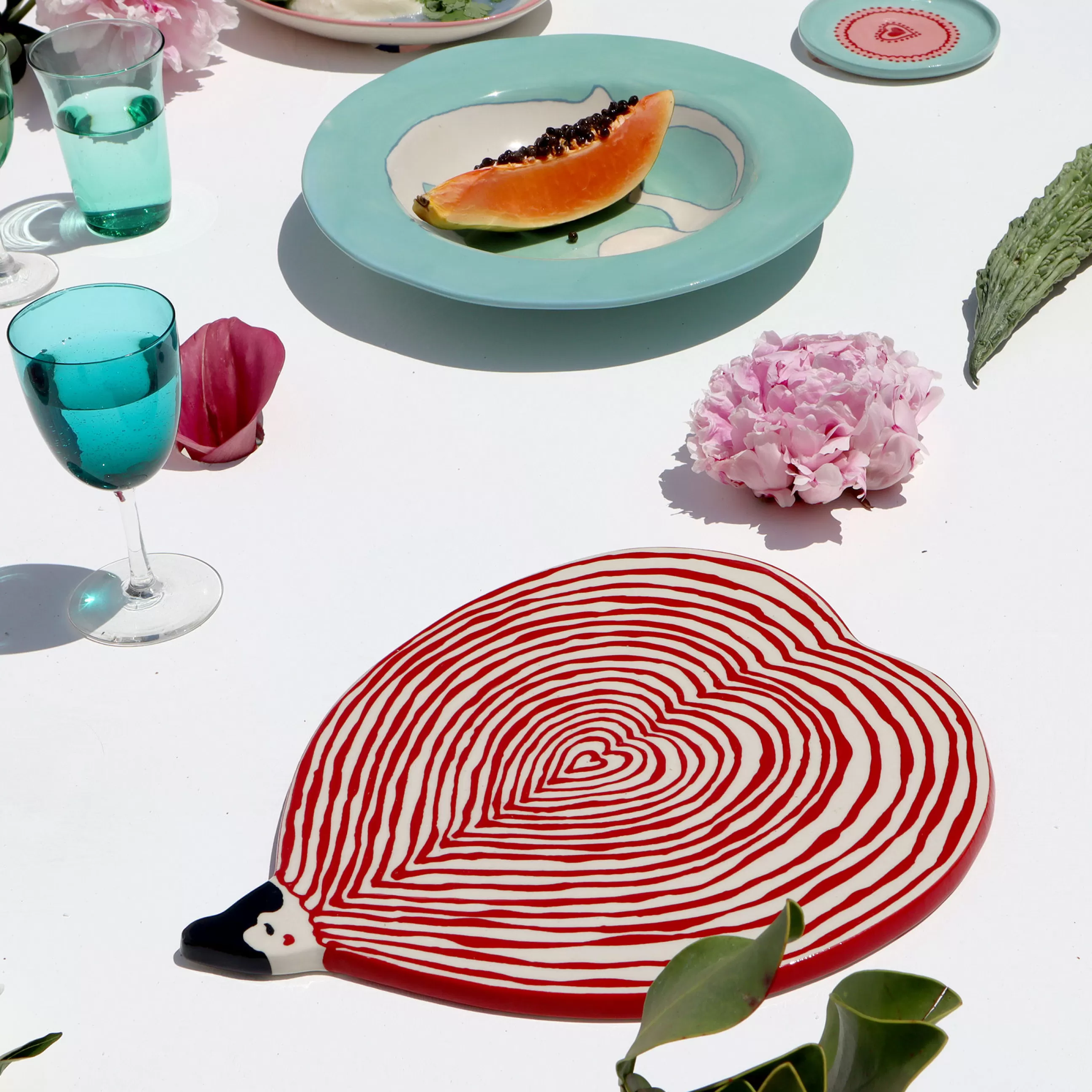 Terrasses Et Balcons>LAETITIA ROUGET Assiette De Presentation Bum Love Ceramique Rouge / 21 X 17 Cm - Peint A La Main - Blanc - Rouge