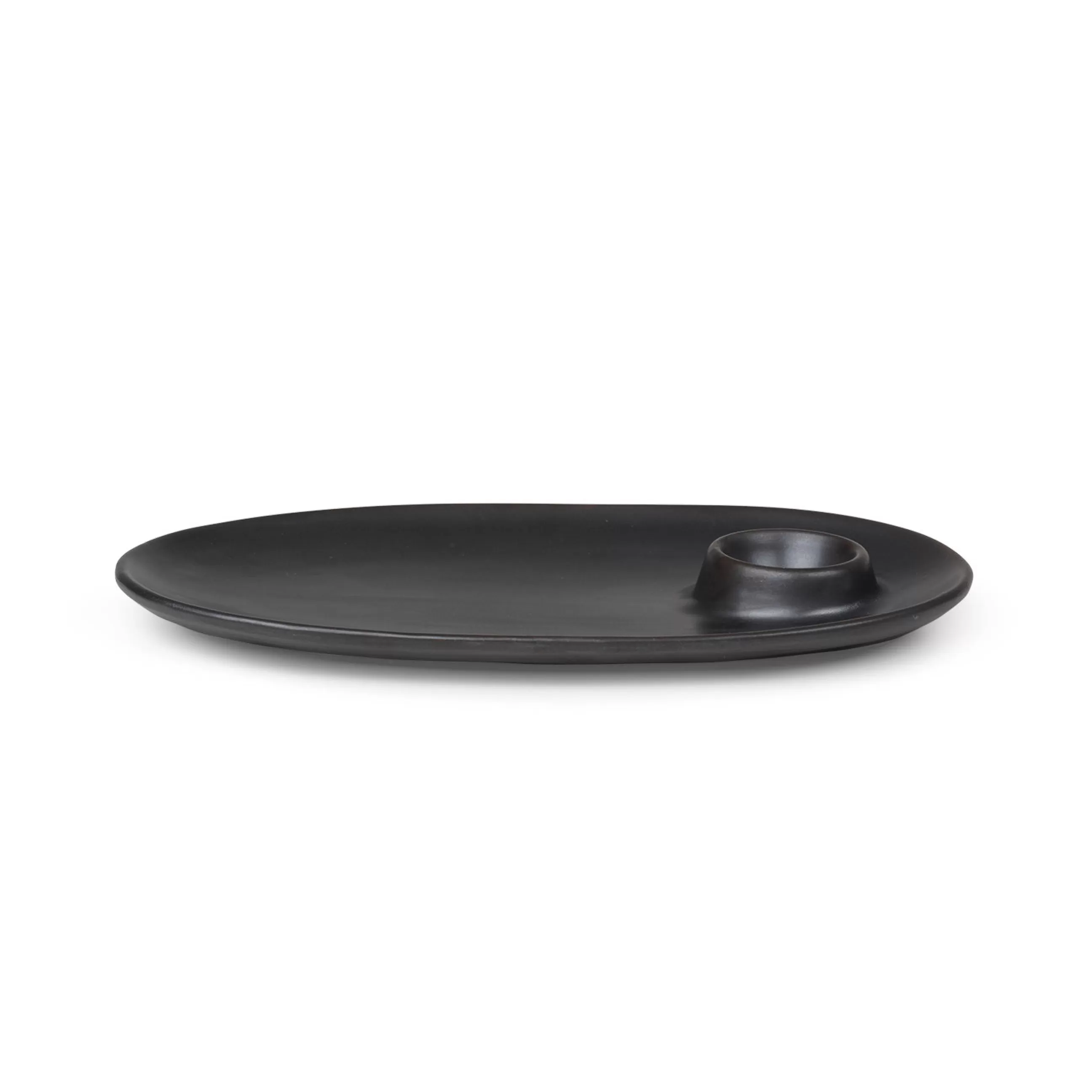 Accessoires Cuisine>Ferm Living Assiette Flow Ceramique/ Avec Coquetier Integre - 23 X 14 Cm - Noir
