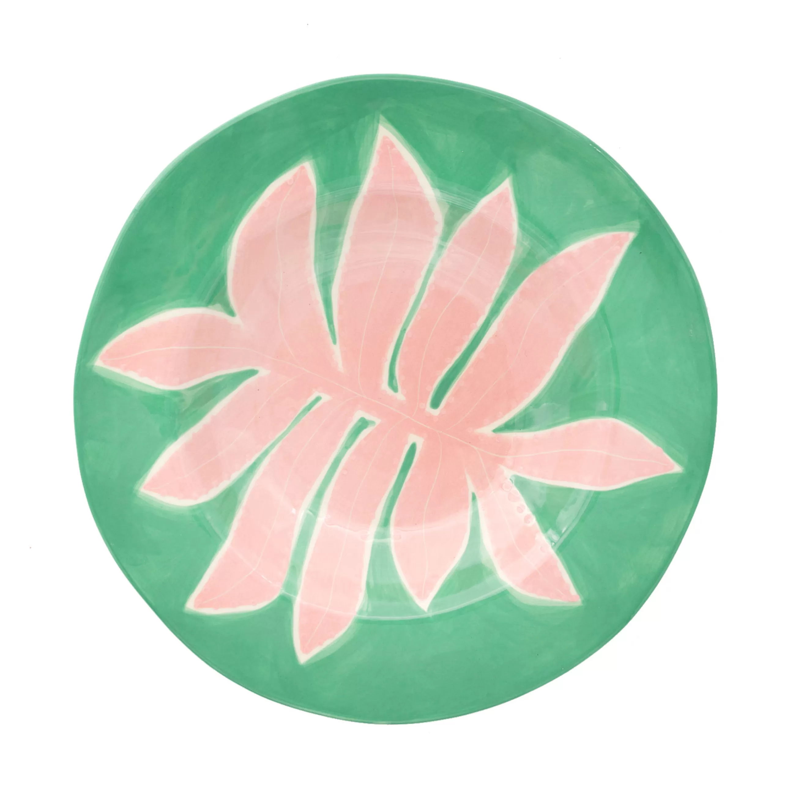Assiettes>LAETITIA ROUGET Assiette Green Leaf Ceramique Rose Vert / O 26 Cm - Peint A La Main - Rose - Vert
