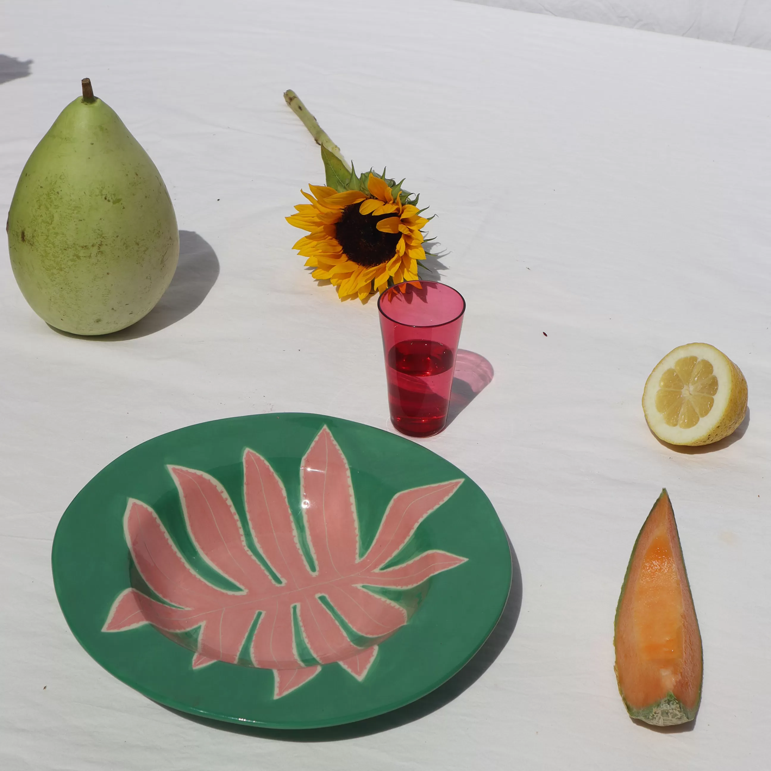 Assiettes>LAETITIA ROUGET Assiette Green Leaf Ceramique Rose Vert / O 26 Cm - Peint A La Main - Rose - Vert
