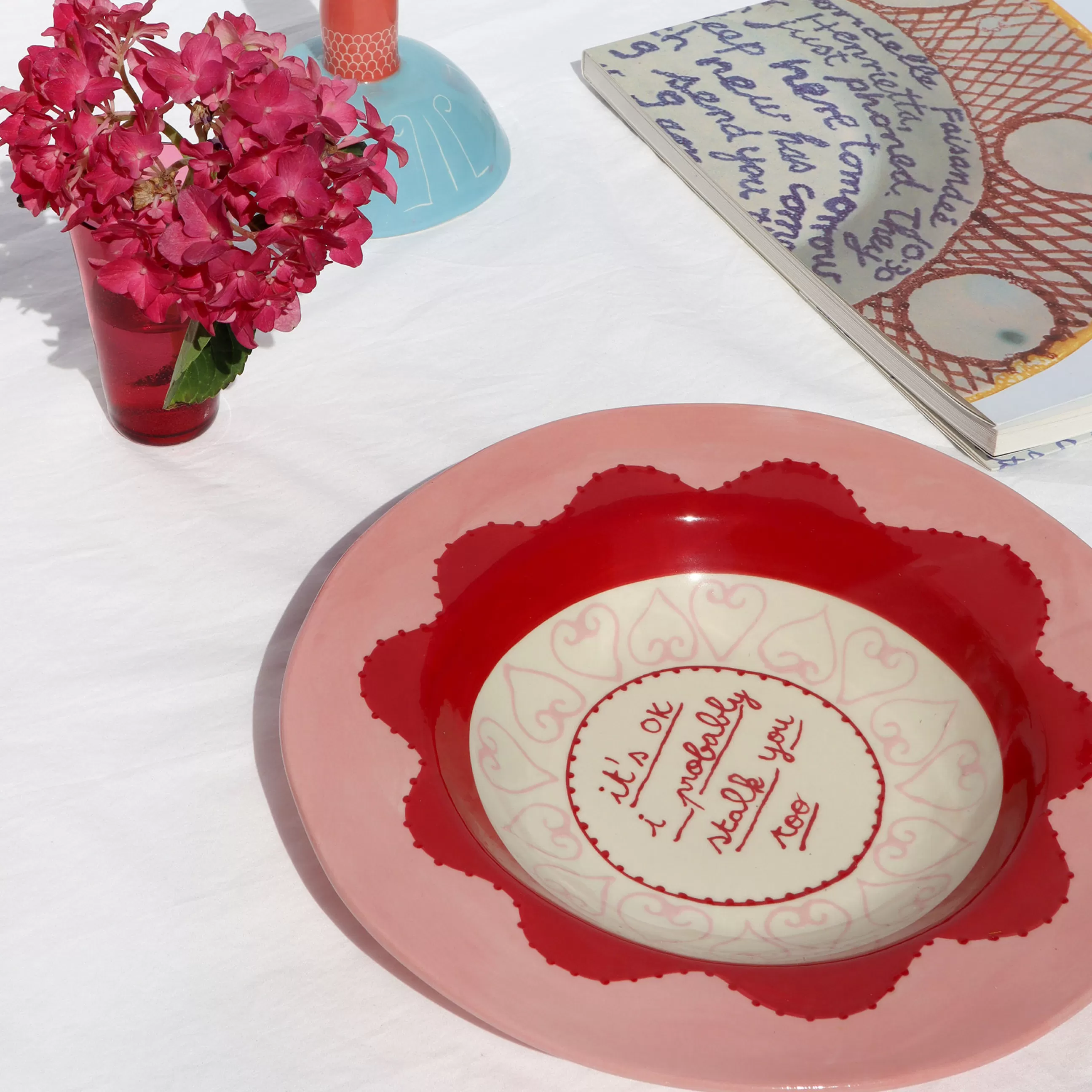 Terrasses Et Balcons>LAETITIA ROUGET Assiette It'S Ok I Probably Stalk You Too Ceramique Rose Rouge / O 26 Cm - Peint A La Main - Rose - Rouge