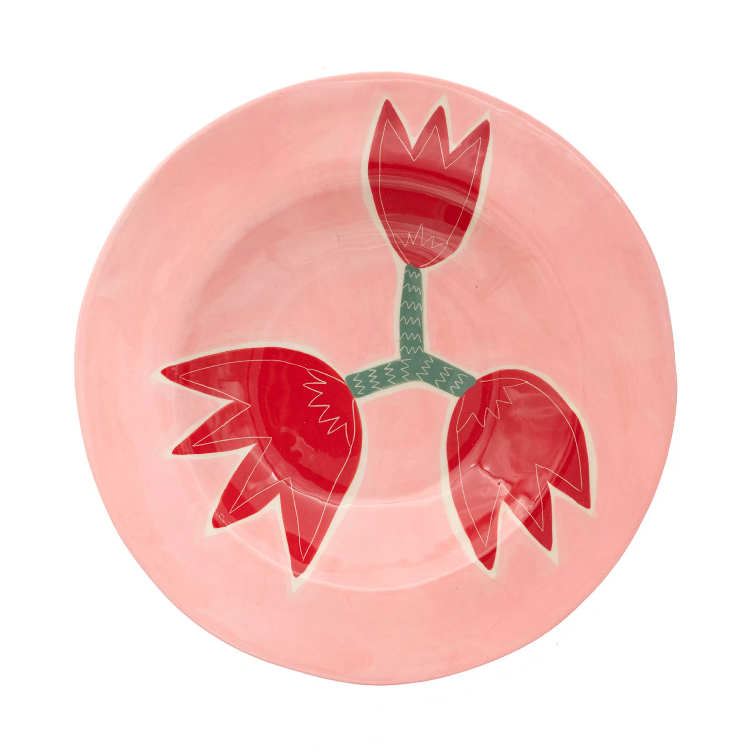 Assiettes>LAETITIA ROUGET Assiette Tulip Ceramique Rose Rouge / O 26 Cm - Peint A La Main - Rose - Rouge