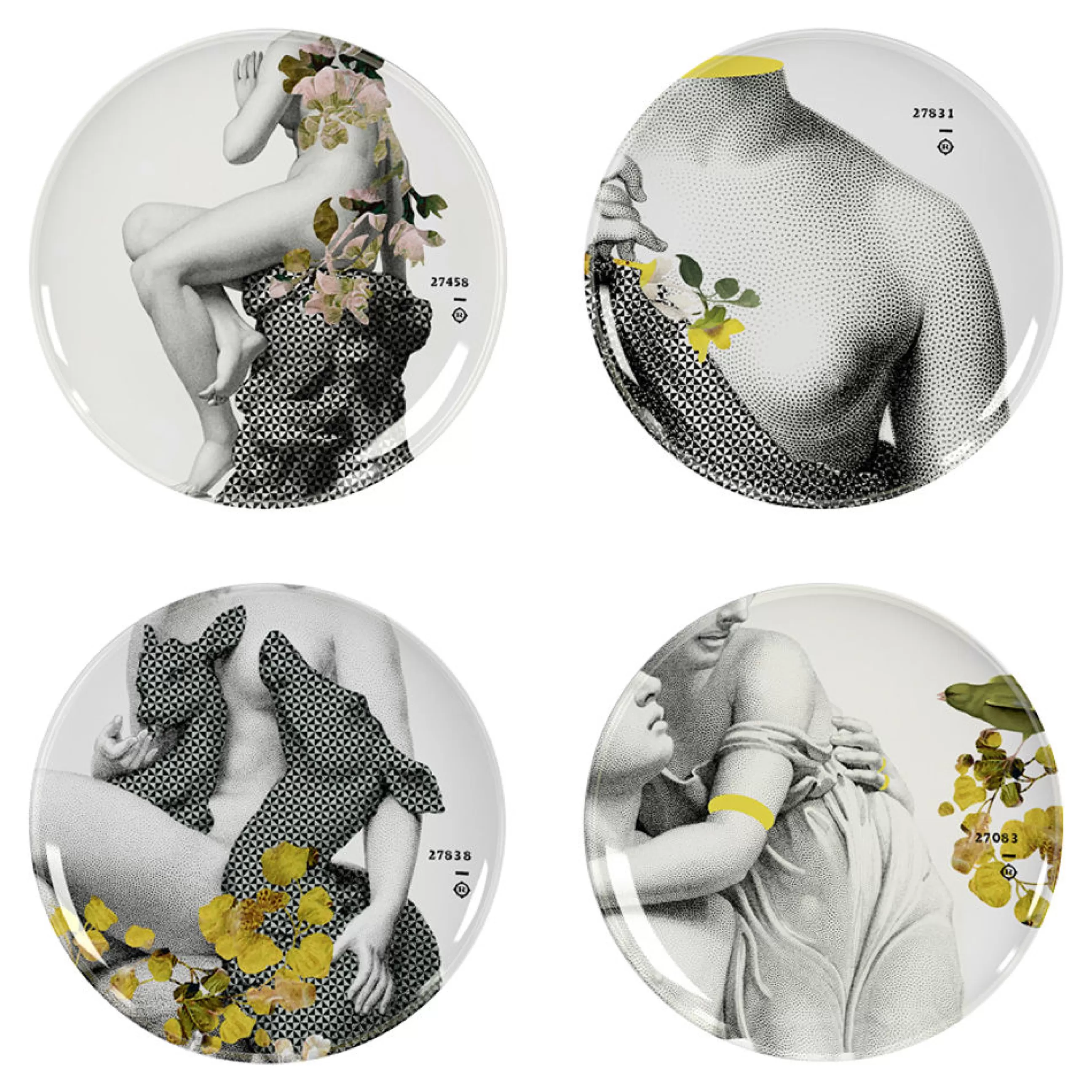 Assiettes>Ibride Assiette Yuan Parnasse Plastique Multicolore / Set De 4 - O 25 Cm / Melamine - Gris - Jaune