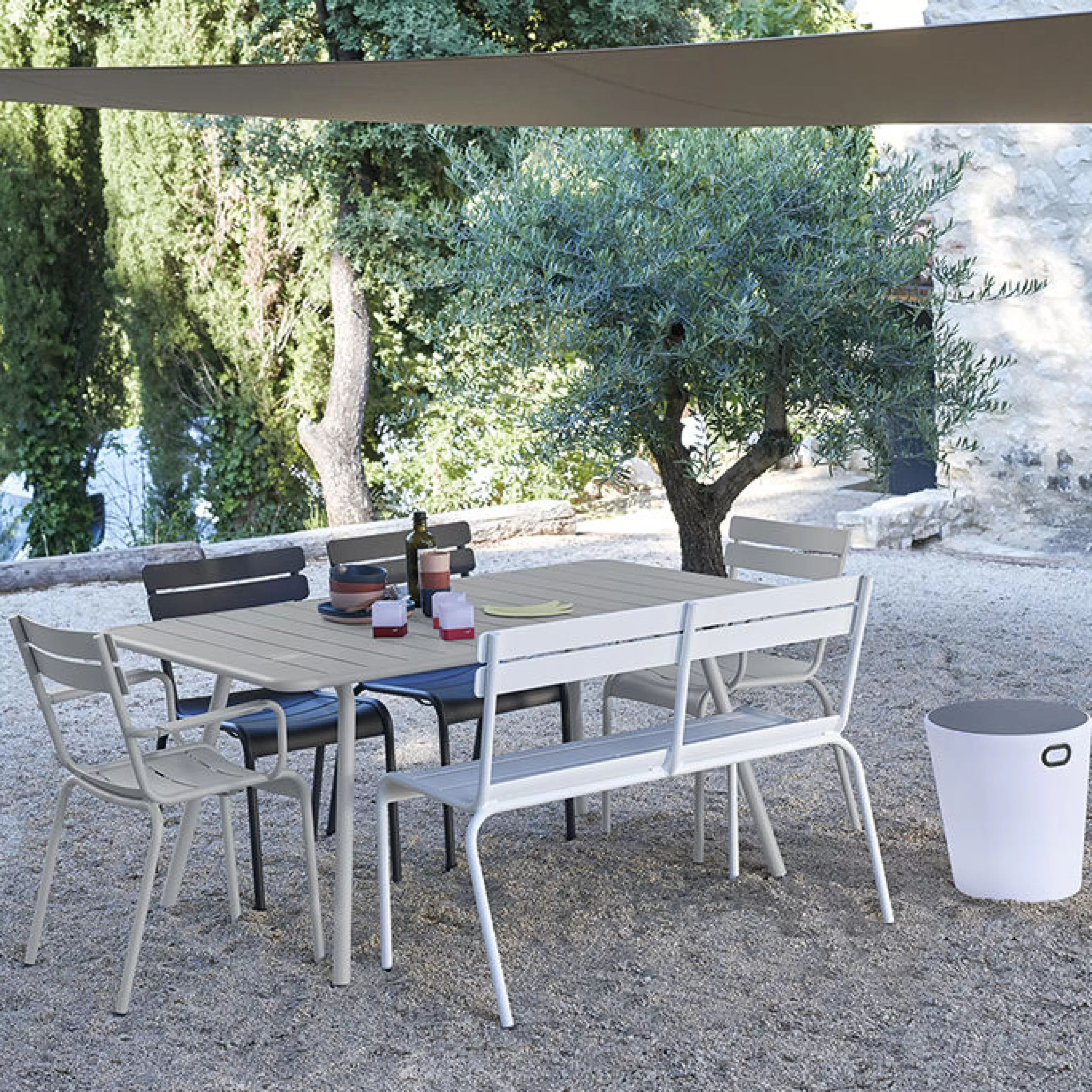 Bancs De Jardin>Fermob Banc Avec Dossier Luxembourg Metal Gris / 2-3 Places - L 118 Cm - Aluminium - Gris Lapilli