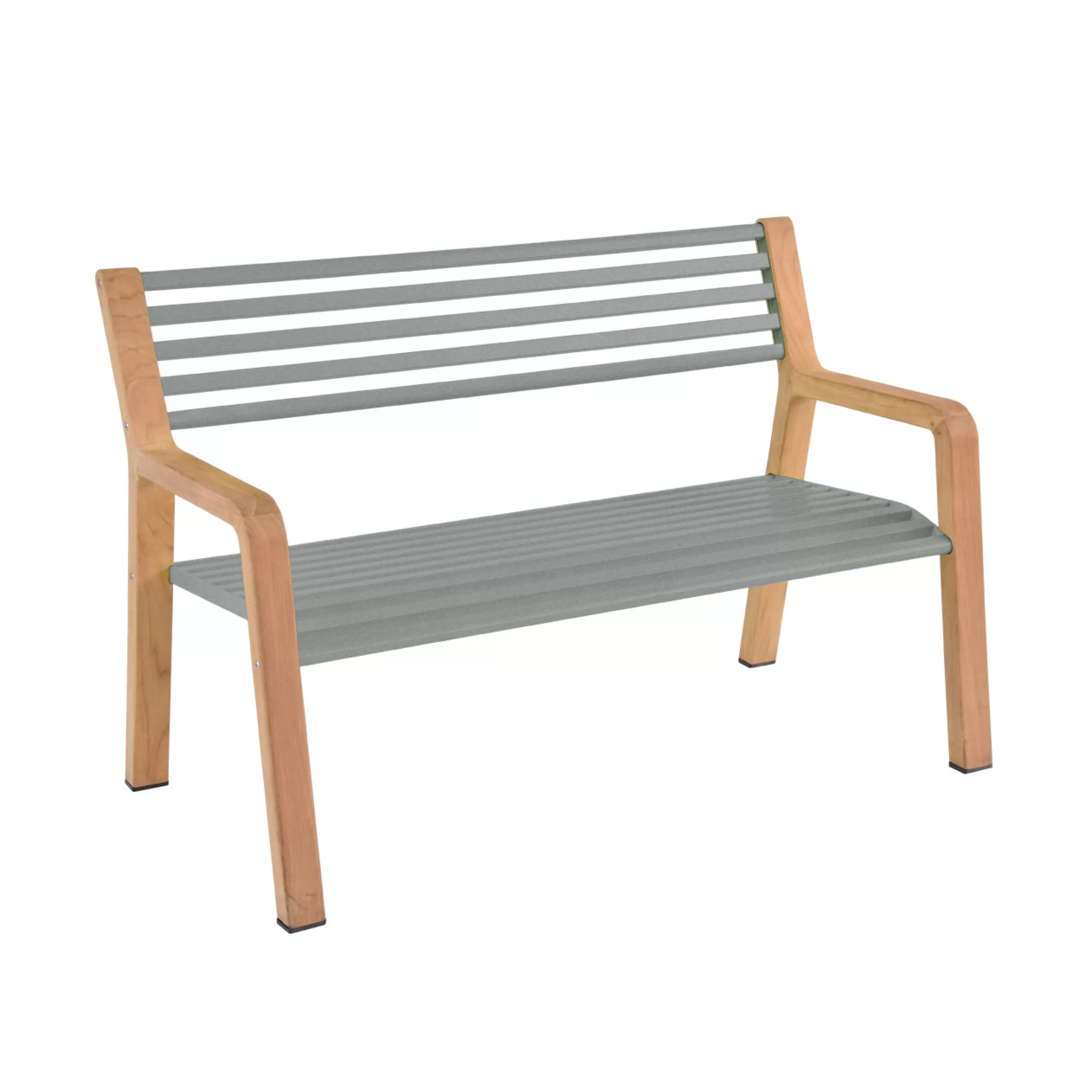 Bancs De Jardin>Fermob Banc Avec Dossier Somerset Metal Gris Bois Naturel / L 122 Cm - Gris Lapilli - Teck Naturel