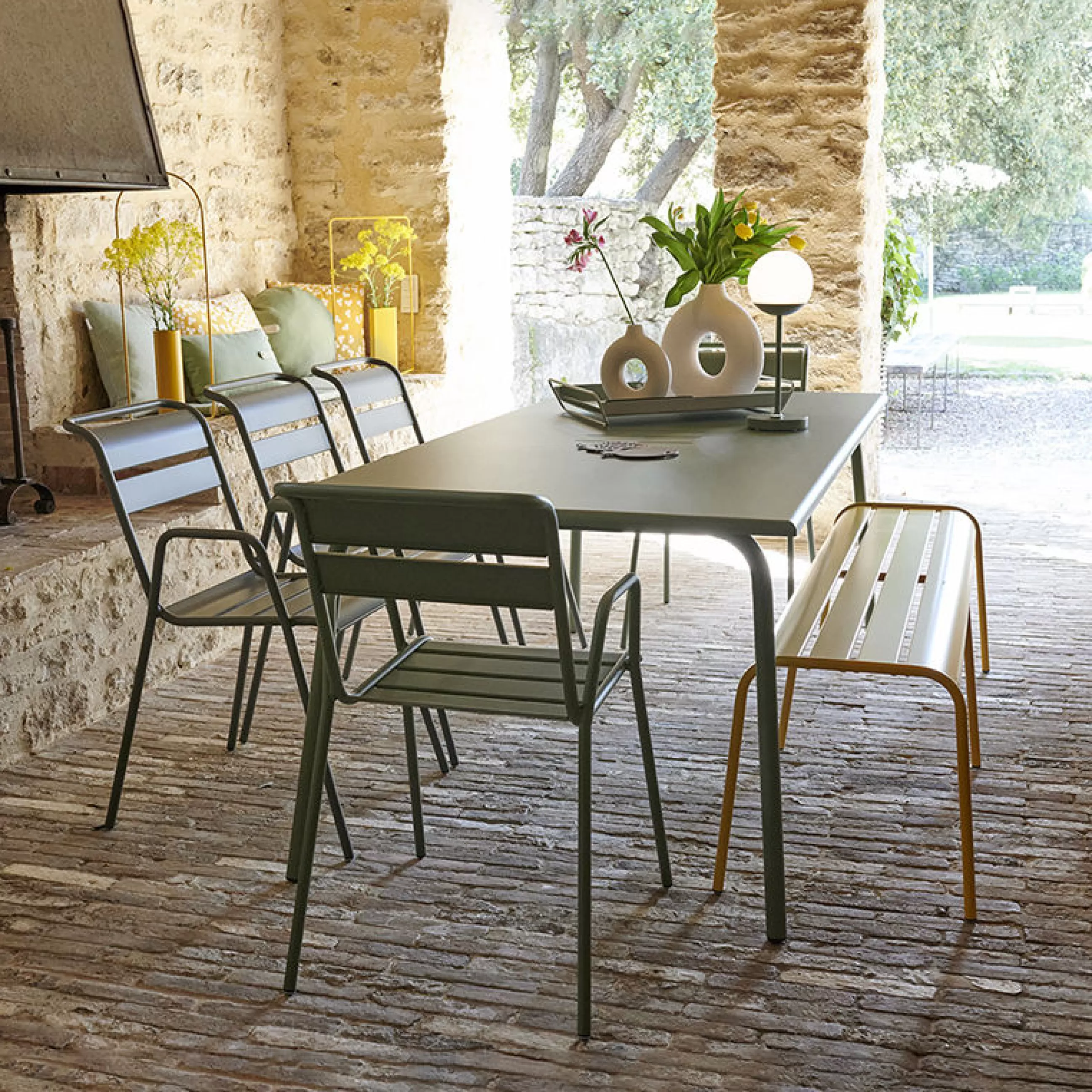 Bancs De Jardin>Fermob Banc Monceau Xl Metal Jaune / L 160 Cm - 3 A 4 Places - Miel Texture
