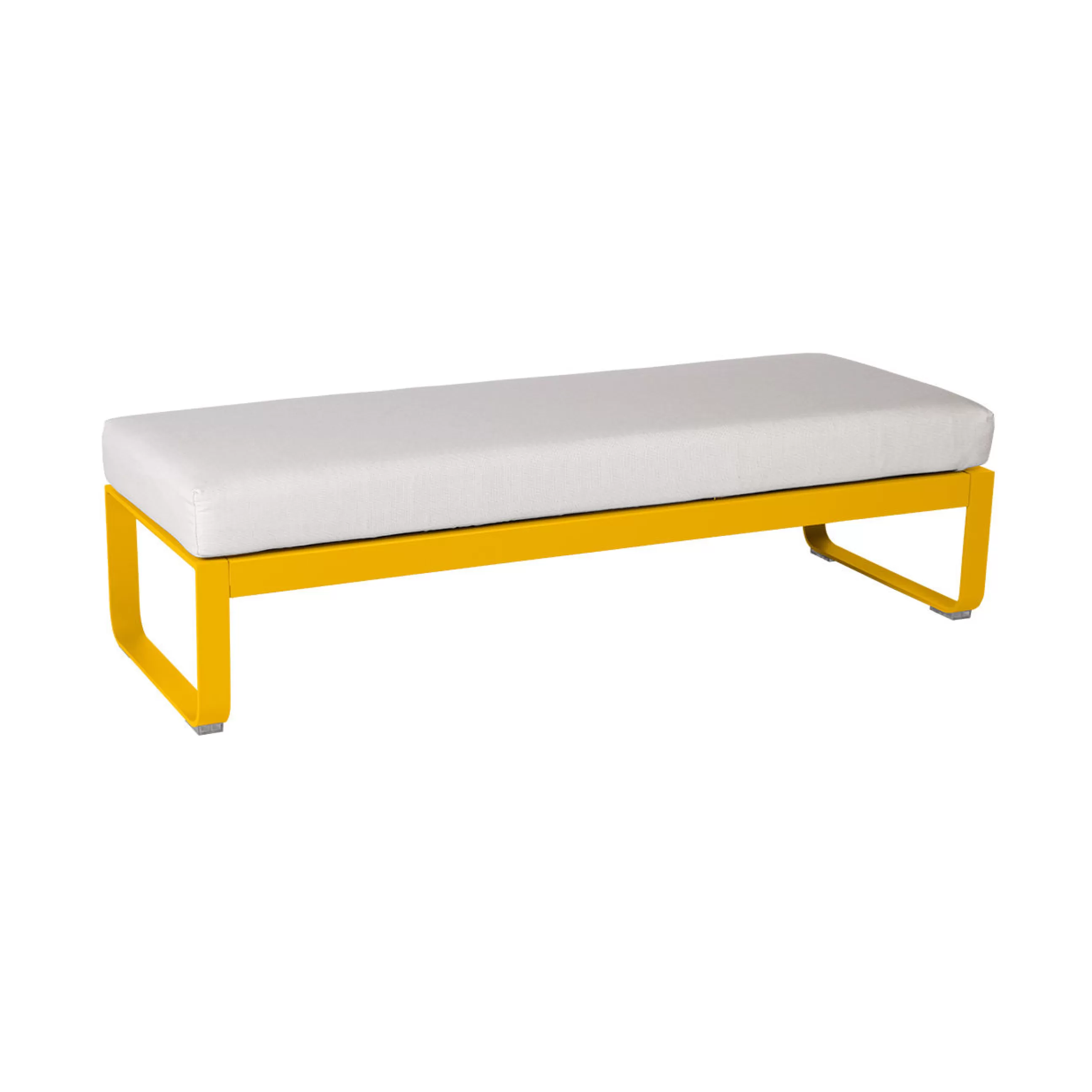 Bancs De Jardin>Fermob Banc Rembourre Bellevie Metal Tissu Blanc / Table Basse (Coussin Amovible) - L 148 Cm / Blanc Grise - Blanc Grise - Miel Texture