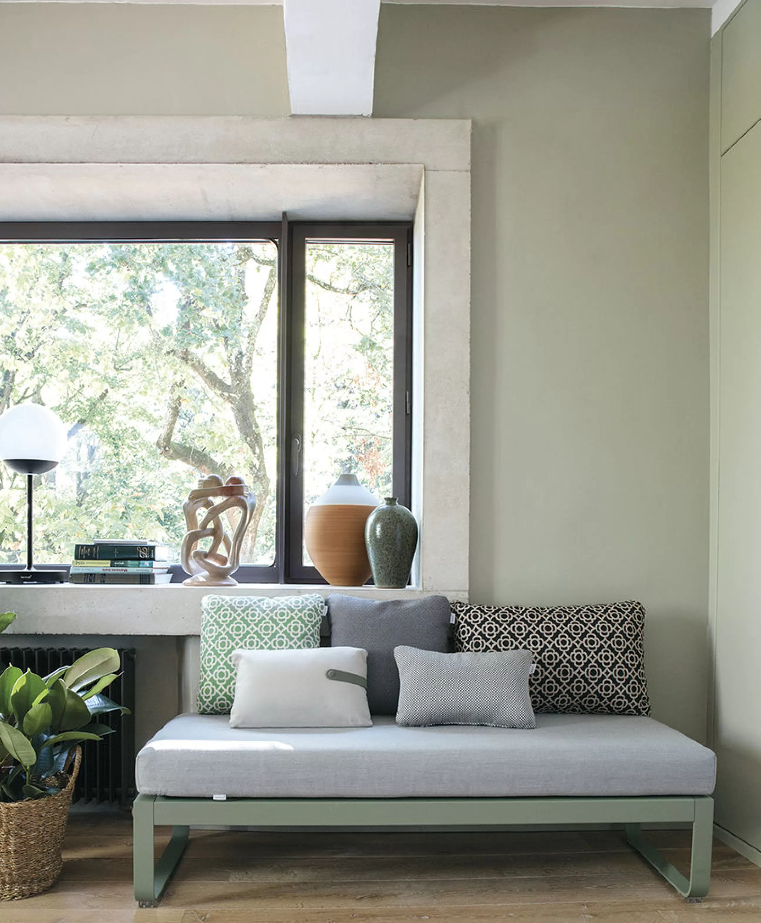 Bancs De Jardin>Fermob Banc Rembourre Bellevie Tissu Gris / Table Basse (Coussin Amovible) - L 148 Cm / Gris Flanelle - Cactus - Gris Flanelle