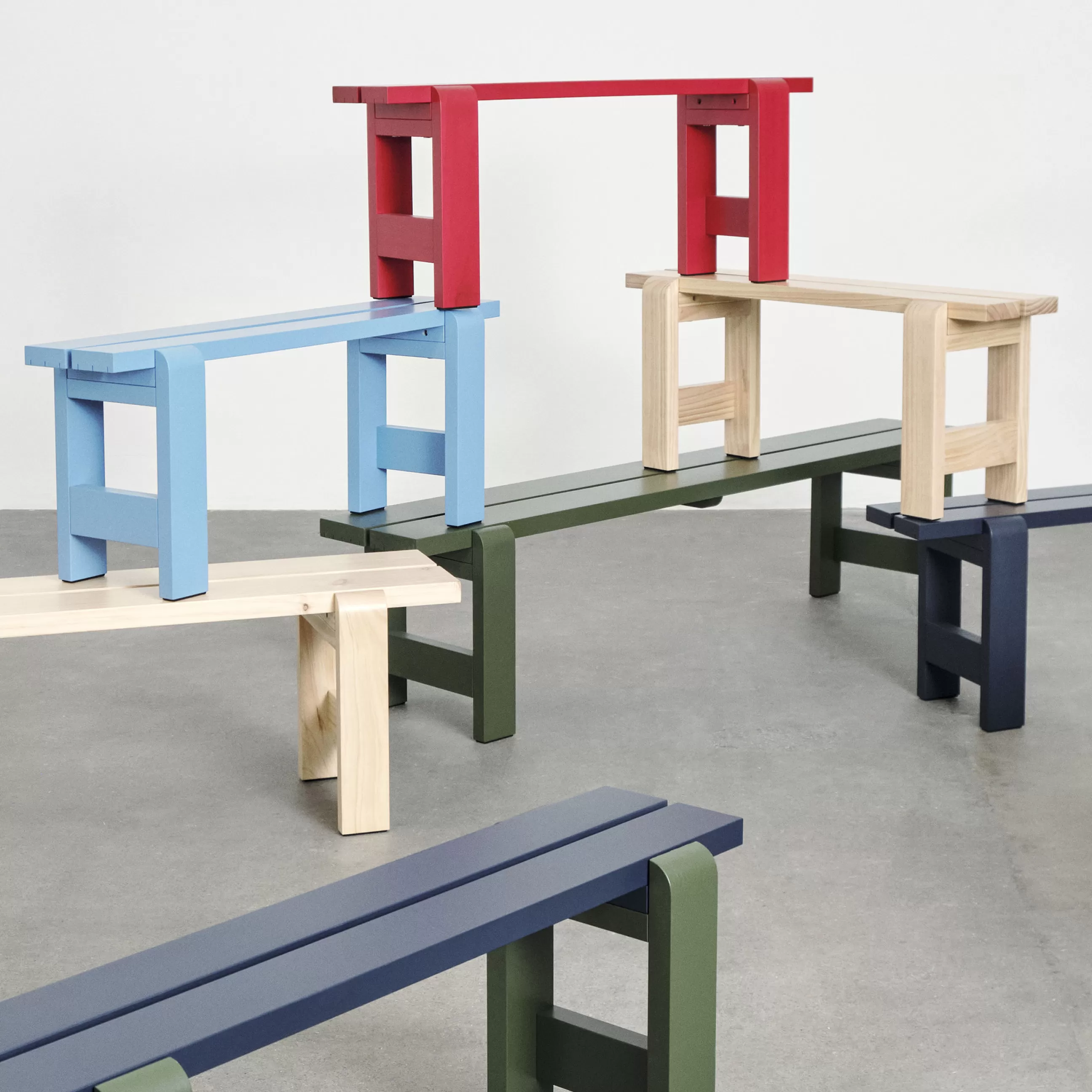 Bancs De Jardin>Hay Banc Weekday Duo Bois Bleu Multicolore Vert / L 111 Cm - Bleu Acier - Vert Olive