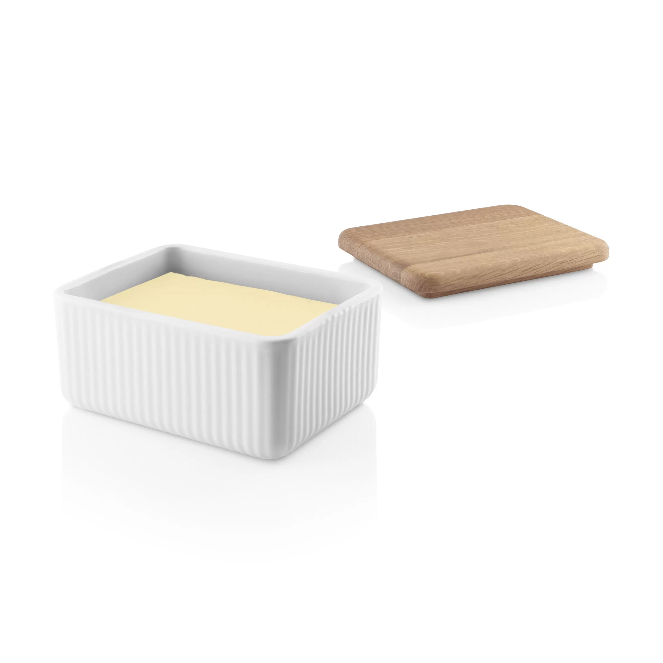 Boîtes Et Conservation>Eva Trio Beurrier Legio Nova Ceramique Blanc Bois Naturel / Couvercle Chene - 12 X 10 Cm - Blanc - Chene