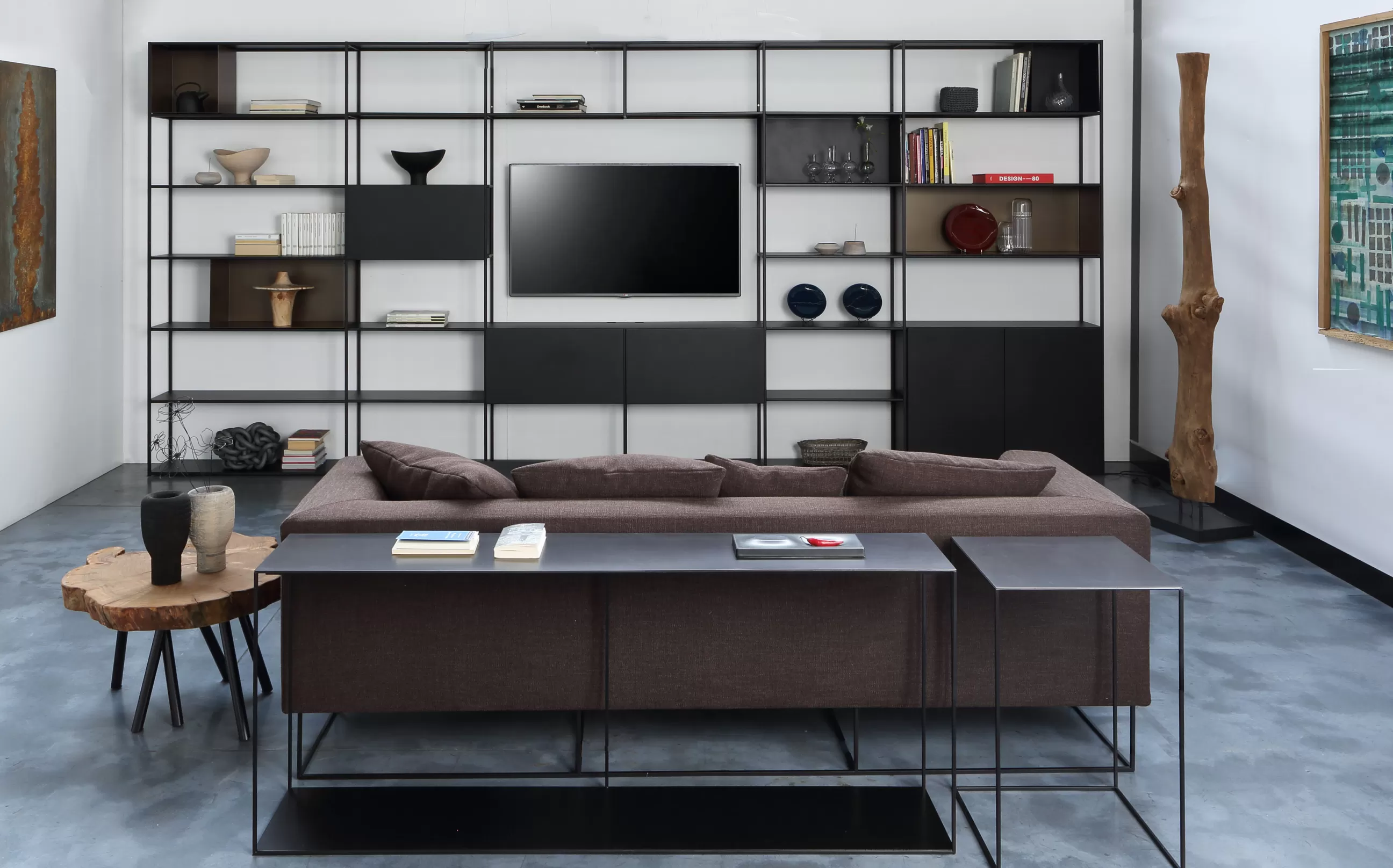 Meubles Tv>Zeus Bibliotheque Easy Irony Tv Metal Noir /Compo G - L 352 X H 226 Cm - Noir Cuivre Sable