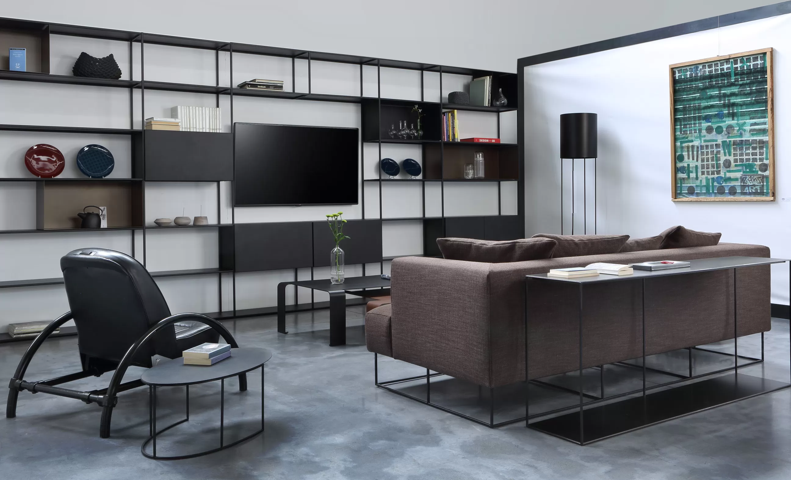Meubles Tv>Zeus Bibliotheque Easy Irony Tv Metal Noir /Compo G - L 352 X H 226 Cm - Noir Cuivre Sable