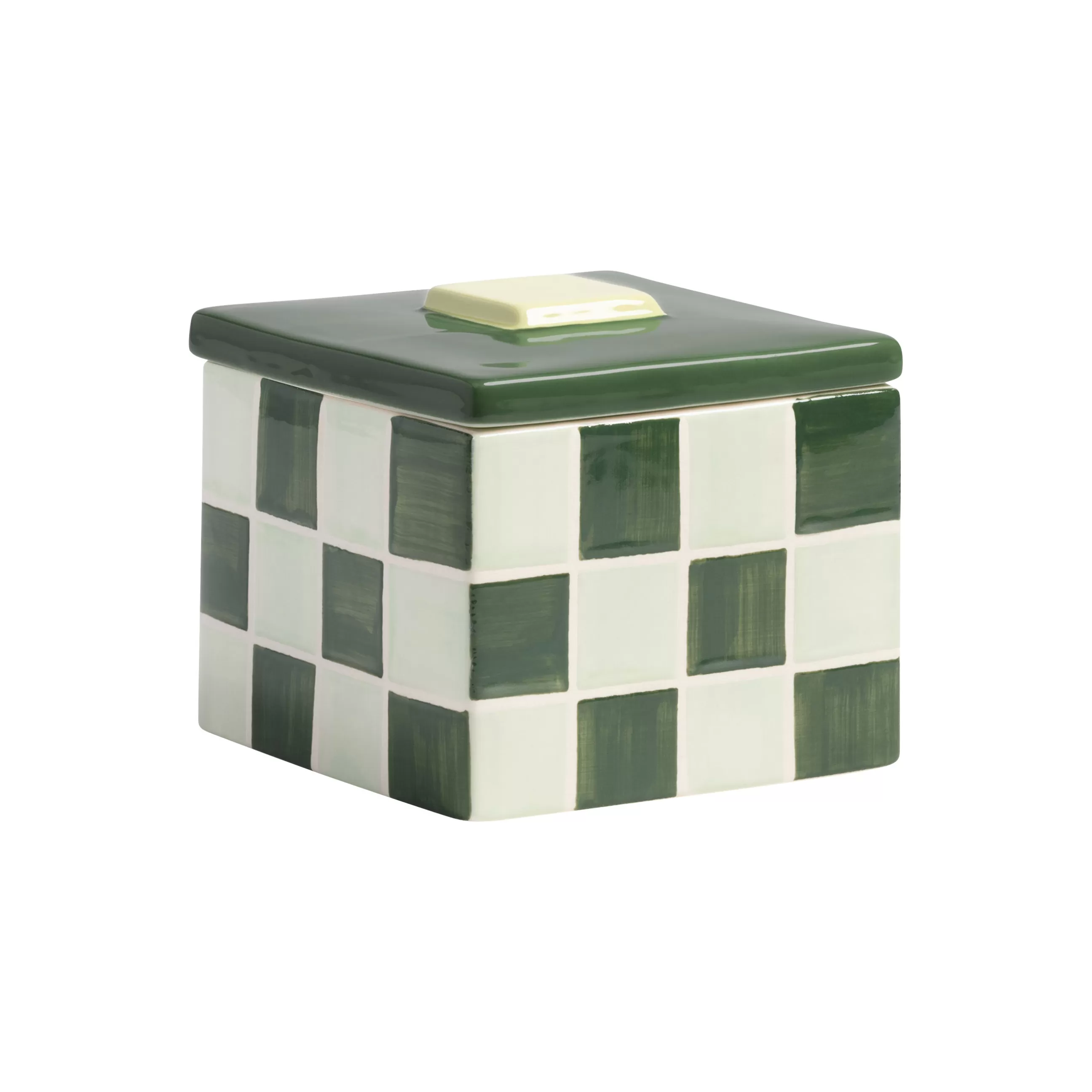 Boîtes Et Conservation>& klevering Boite Carre Large Ceramique Vert / 11,5 X 11,5 X H 10 Cm - Gres - Blanc - Vert