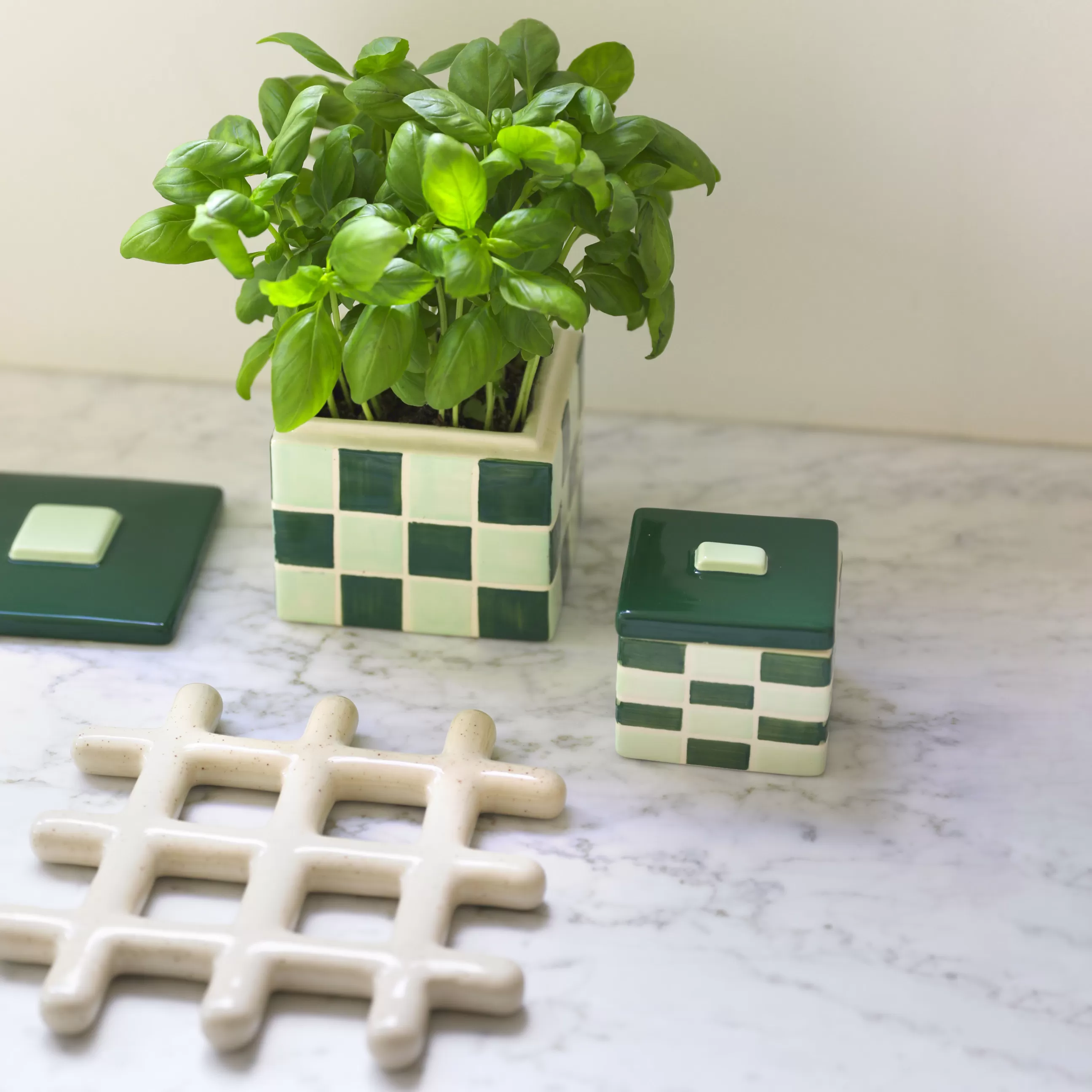 Boîtes Et Conservation>& klevering Boite Carre Small Ceramique/ 8 X 8 X H 7 Cm - Gres - Vert