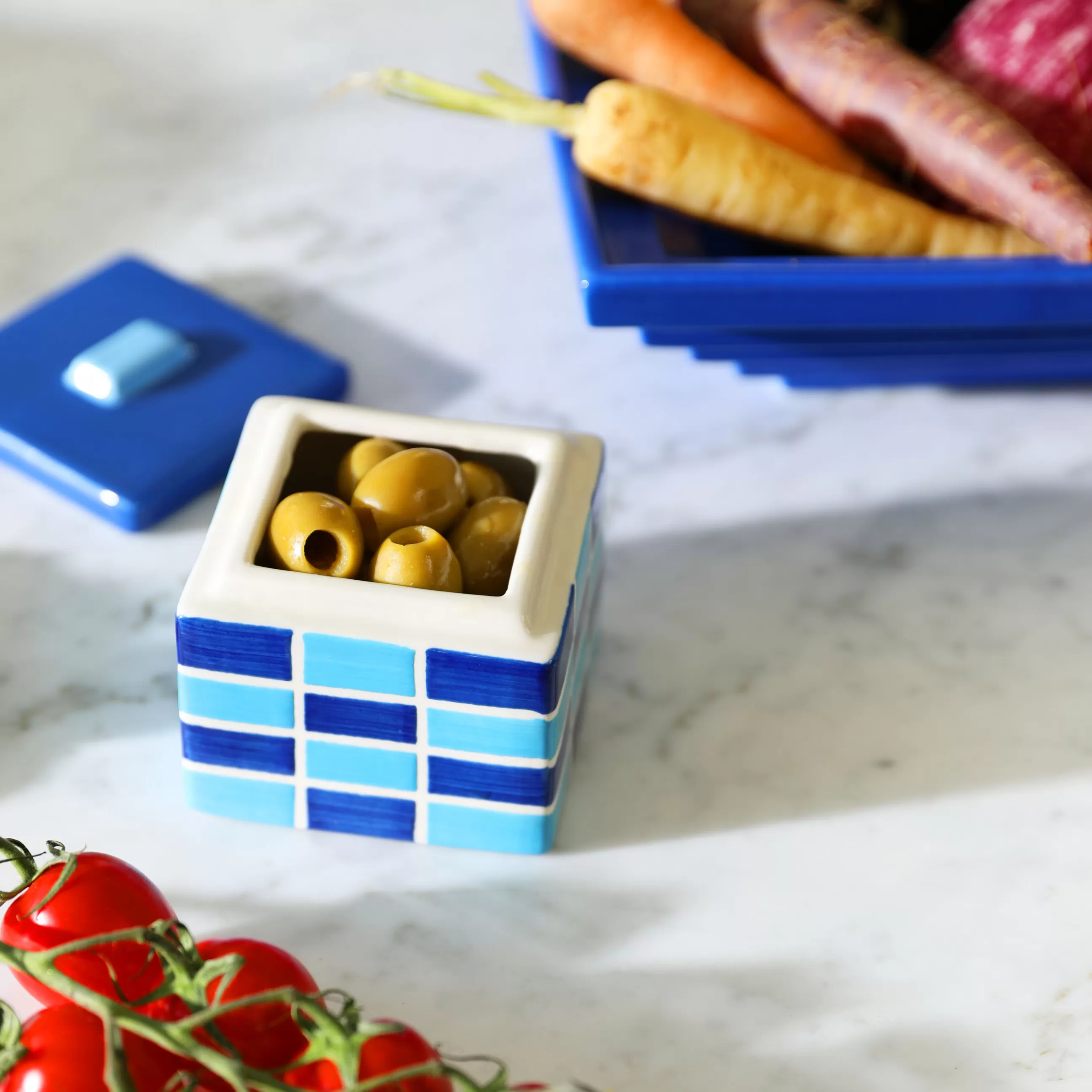 Boîtes Et Conservation>& klevering Boite Carre Small Ceramique/ 8 X 8 X H 7 Cm - Gres - Bleu