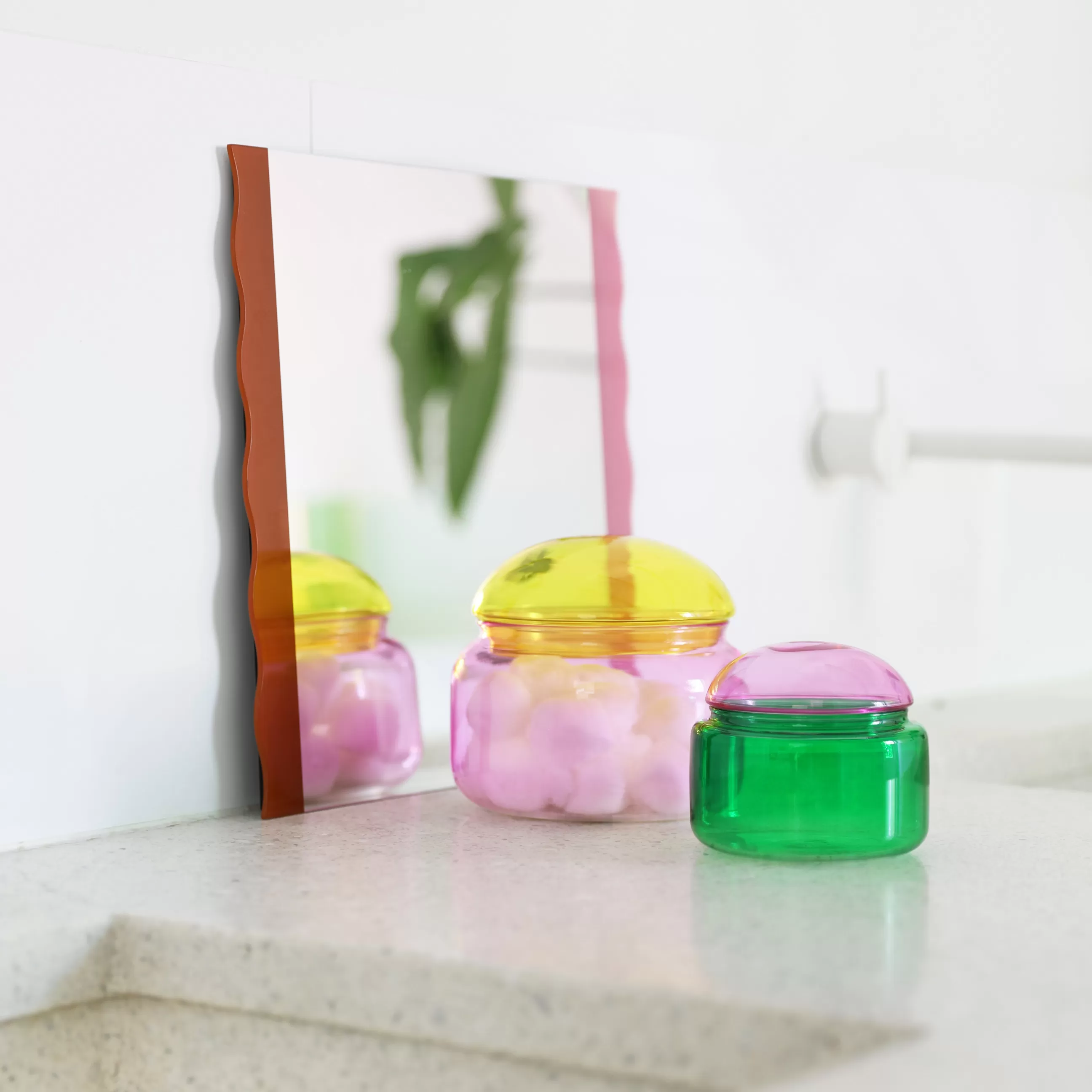 Boîtes Et Conservation>& klevering Boite Puffy Verre Multicolore / O 13.5 X H 12 Cm - Verre - Jaune - Rose