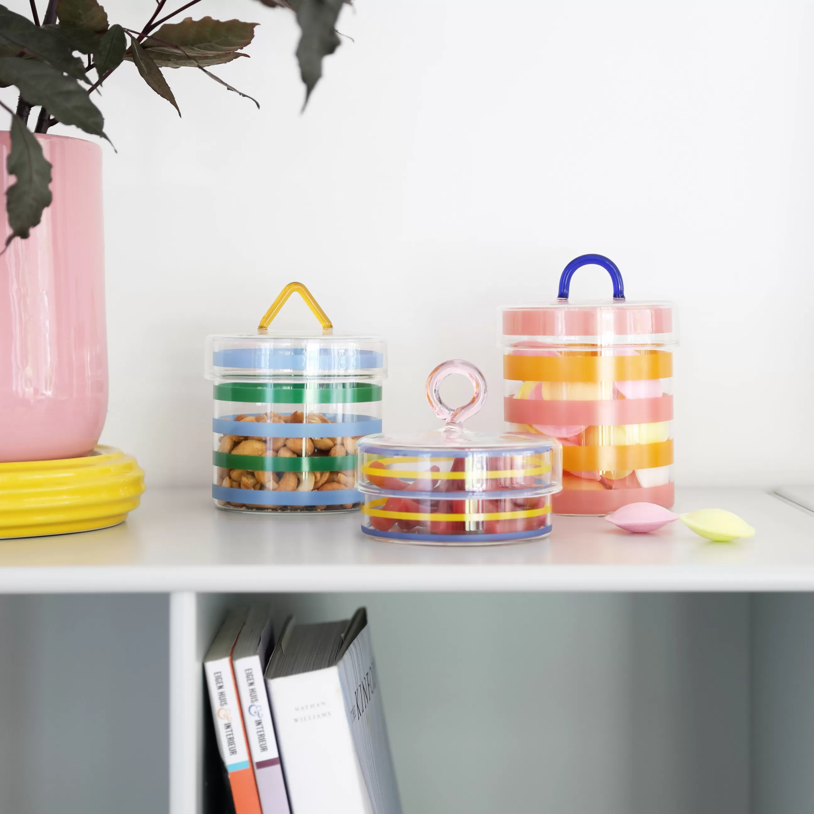 Boîtes Et Conservation>& klevering Boite Stripy Verre Multicolore / O 10 X H 10 Cm - Jaune - Lavande - Rose