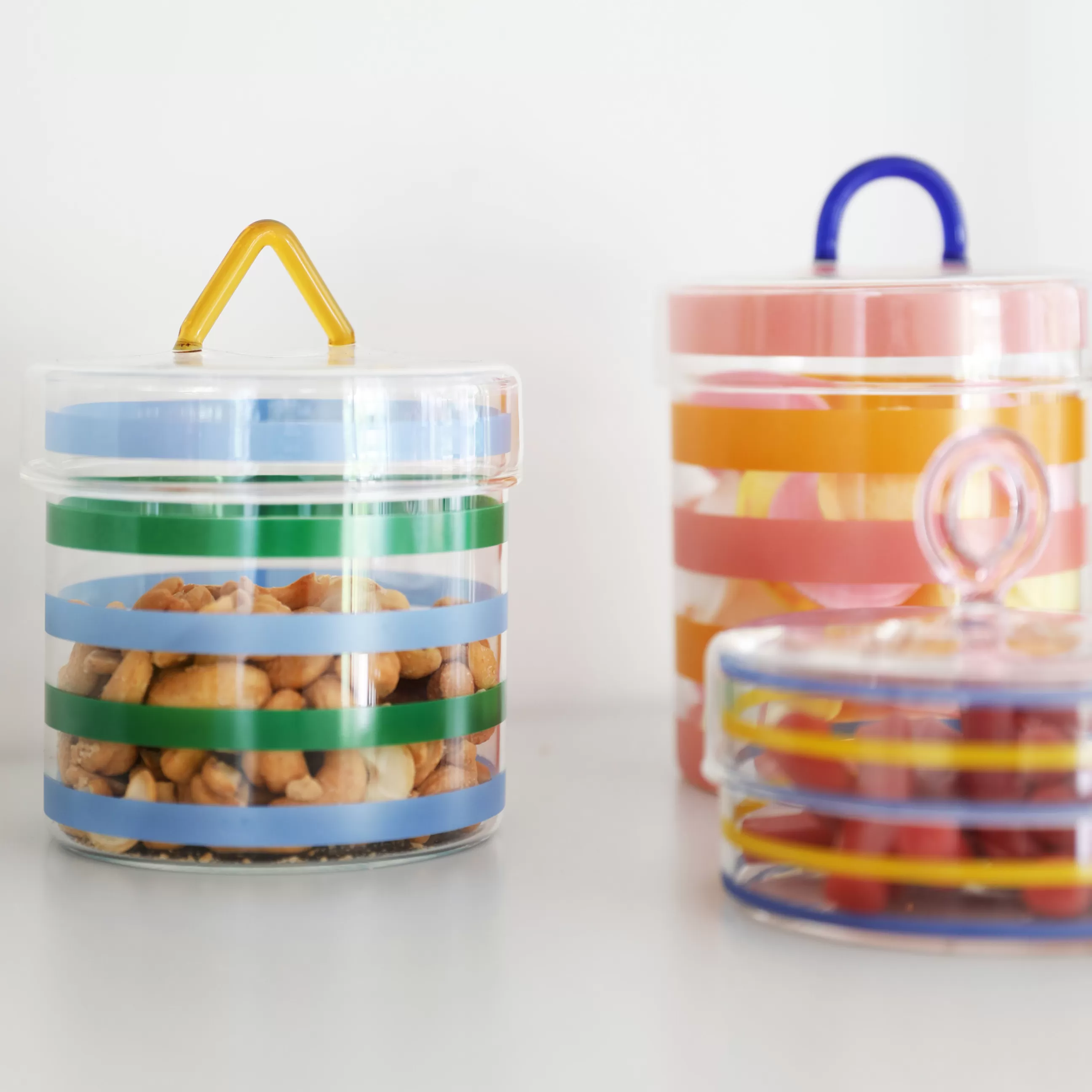 Boîtes Et Conservation>& klevering Boite Stripy Verre Multicolore / O 10 X H 13 Cm - Ambre - Bleu - Vert