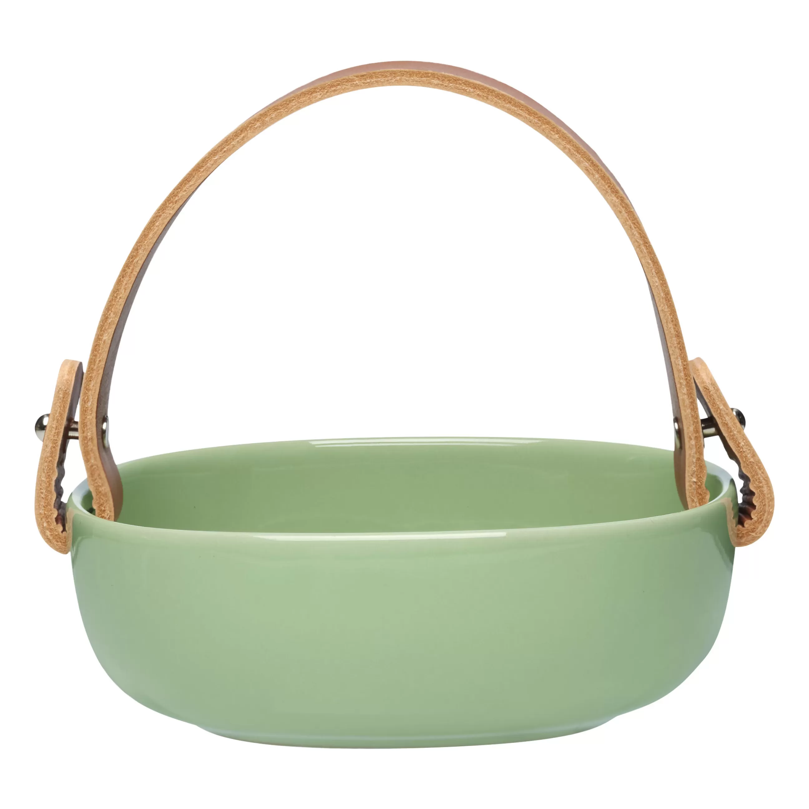 Plateaux Et Plats De Service>Marimekko Bol Pikku Koppa Ceramique/ O 12.5 X H 4 Cm - Poignee Cuir Amovible - Cuir Naturel - Vert