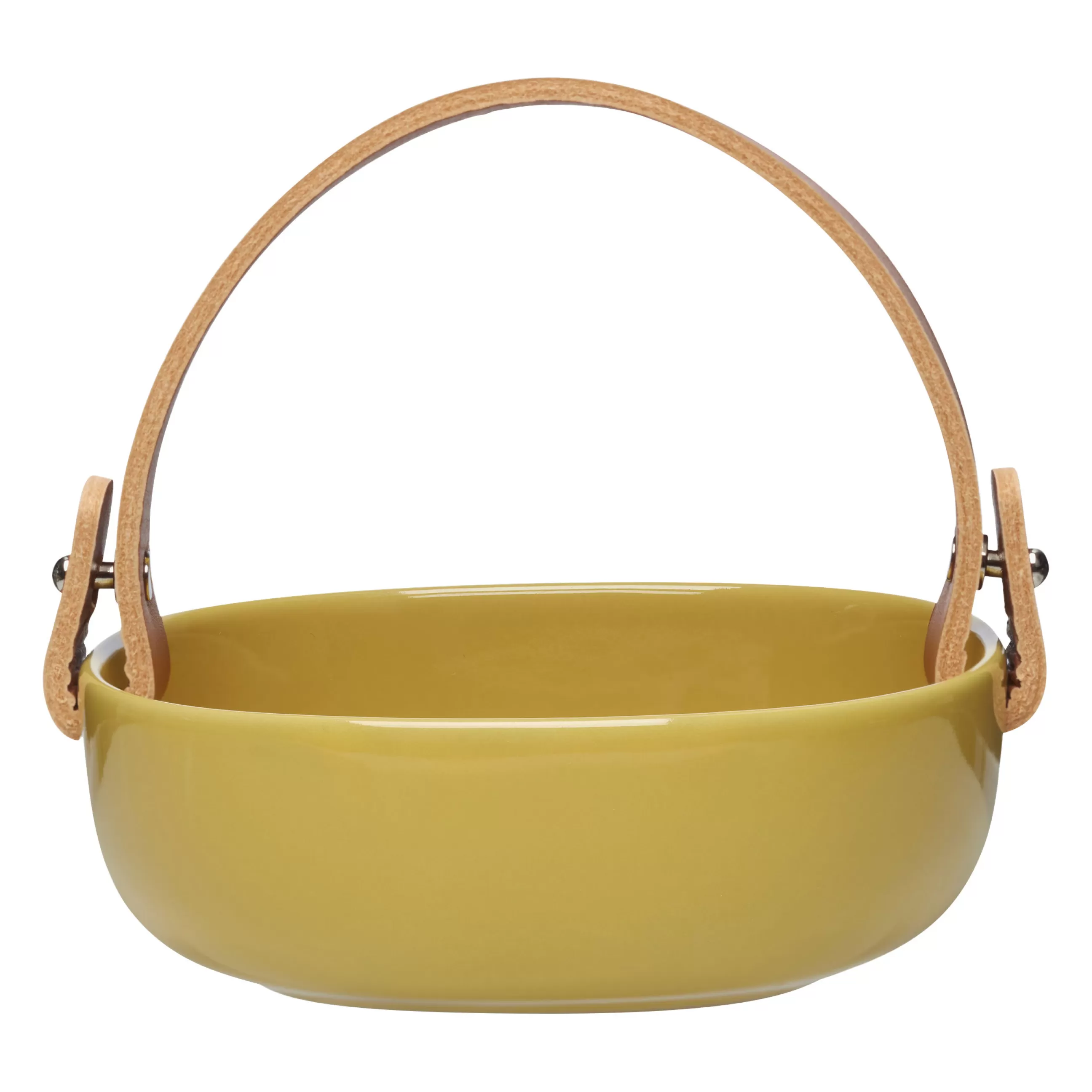 Plateaux Et Plats De Service>Marimekko Bol Pikku Koppa Ceramique/ O 12.5 X H 4 Cm - Poignee Cuir Amovible - Cuir Naturel - Jaune