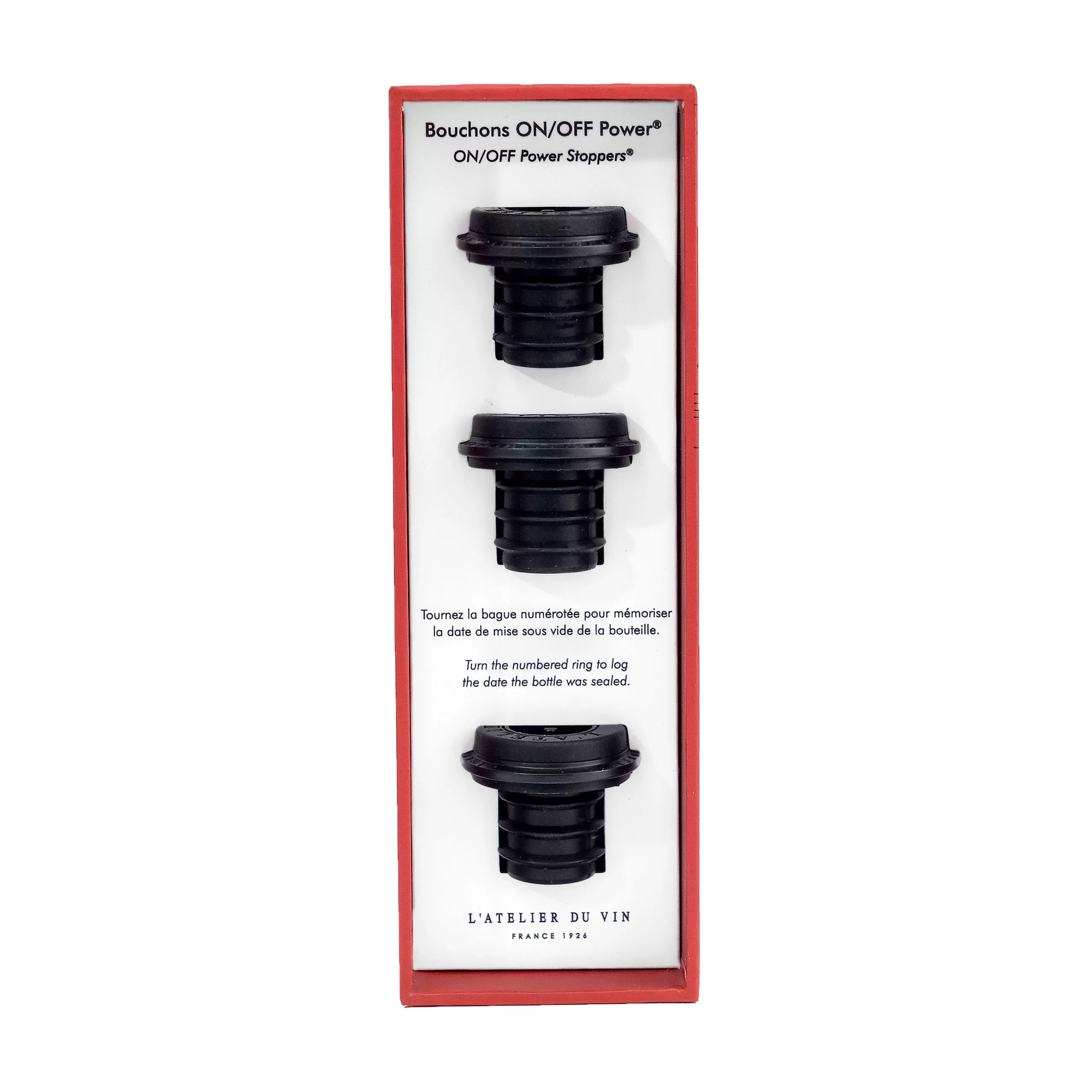 Autour Du Vin>L'Atelier du Vin Bouchon Gard'Vin On/Off Power Plastique/ Set 3 Bouchons Pour Pompe A Vide Electrique - Noir