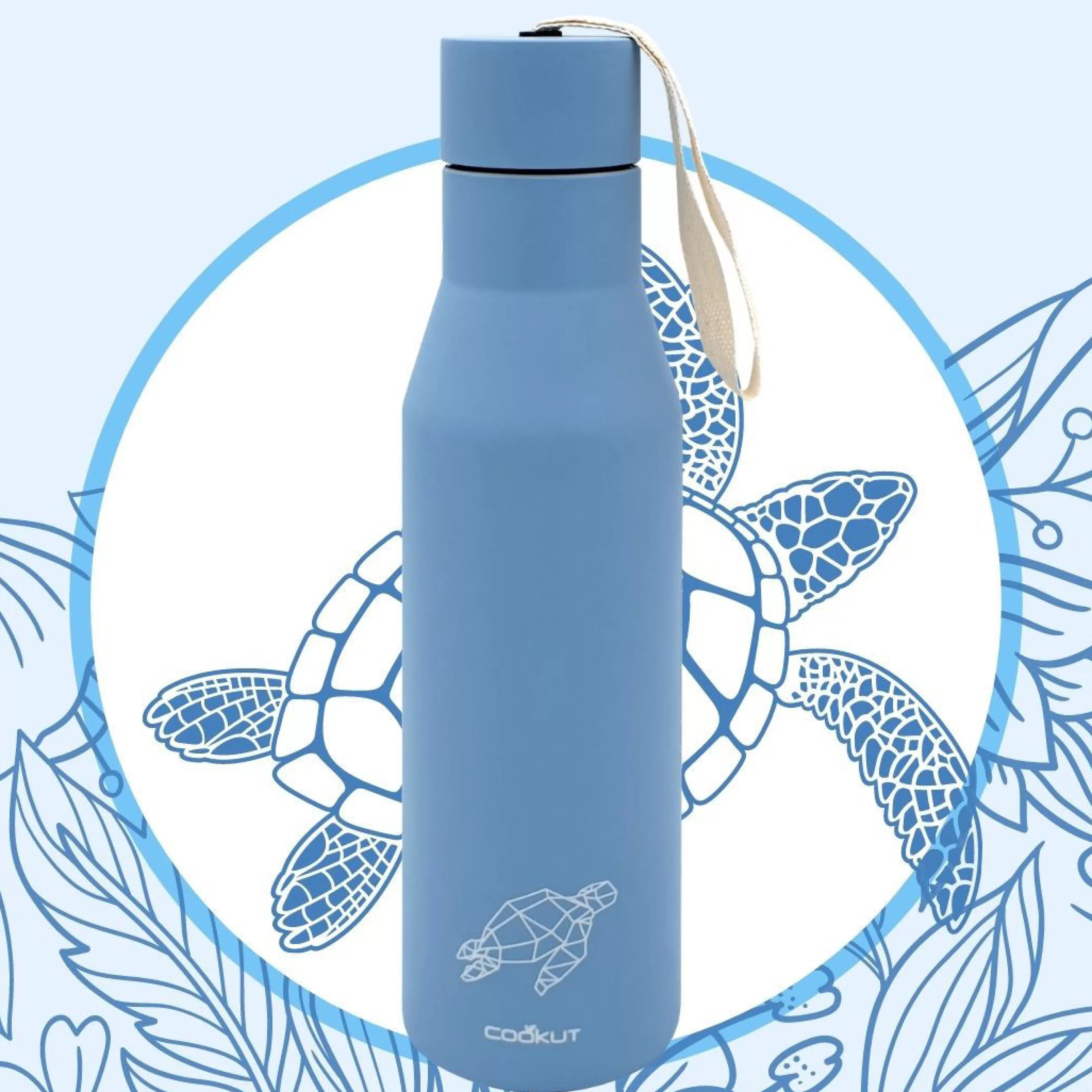Gourdes Et Thermos>Cookut Bouteille Isotherme Tortue Luth Metal Bleu / 0,5 L - Protection Des Especes Menacees - Bleu Clair