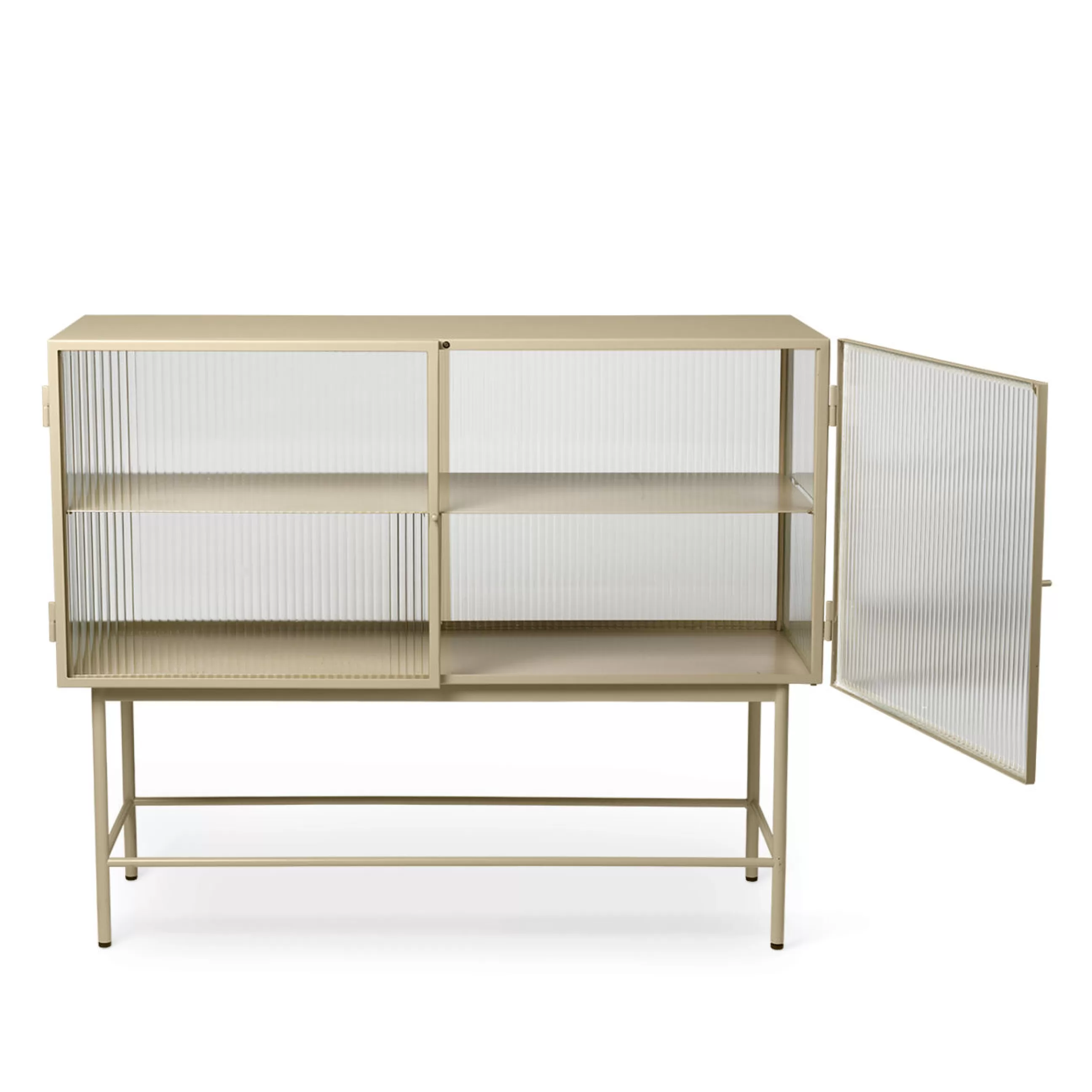 Commodes Buffets Armoires>Ferm Living Buffet Haze Metal Verre Beige / L 110 X H 90 Cm / 2 Portes Verre Cannele - Beige Cachemire - Translucide
