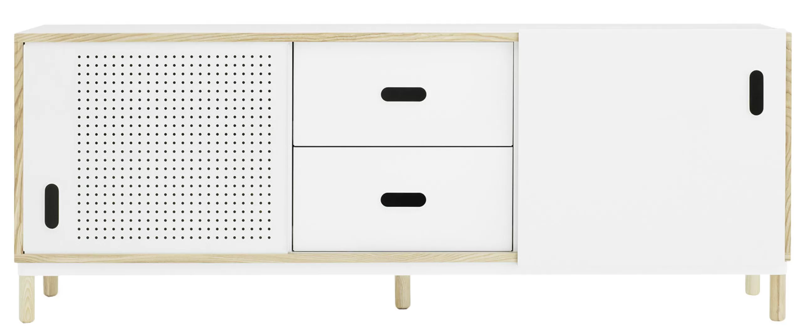 Meubles Tv>Normann Copenhagen Buffet Kabino Metal Blanc Bois Naturel / Meuble Tv - L 162 Cm - Tiroirs - Blanc - Frene Naturel