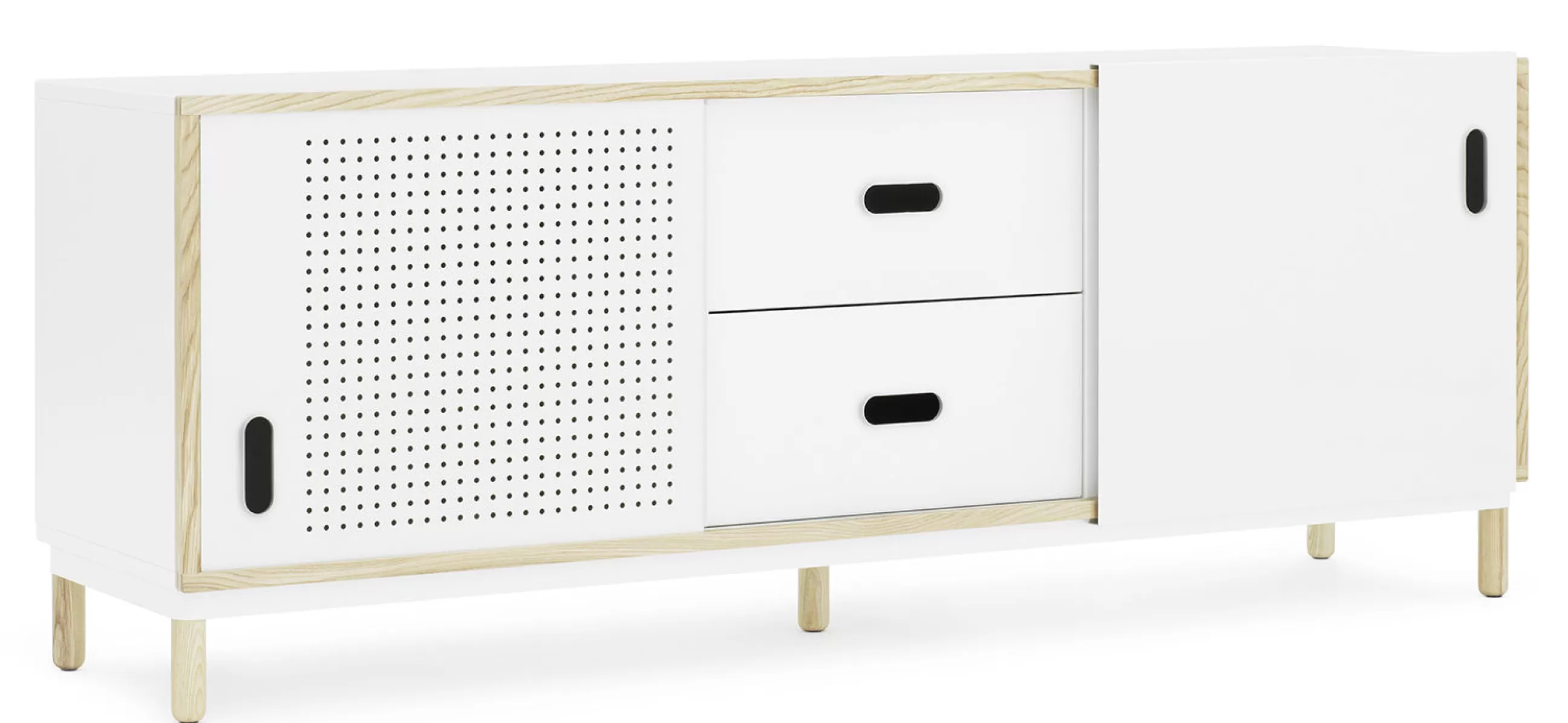 Meubles Tv>Normann Copenhagen Buffet Kabino Metal Blanc Bois Naturel / Meuble Tv - L 162 Cm - Tiroirs - Blanc - Frene Naturel