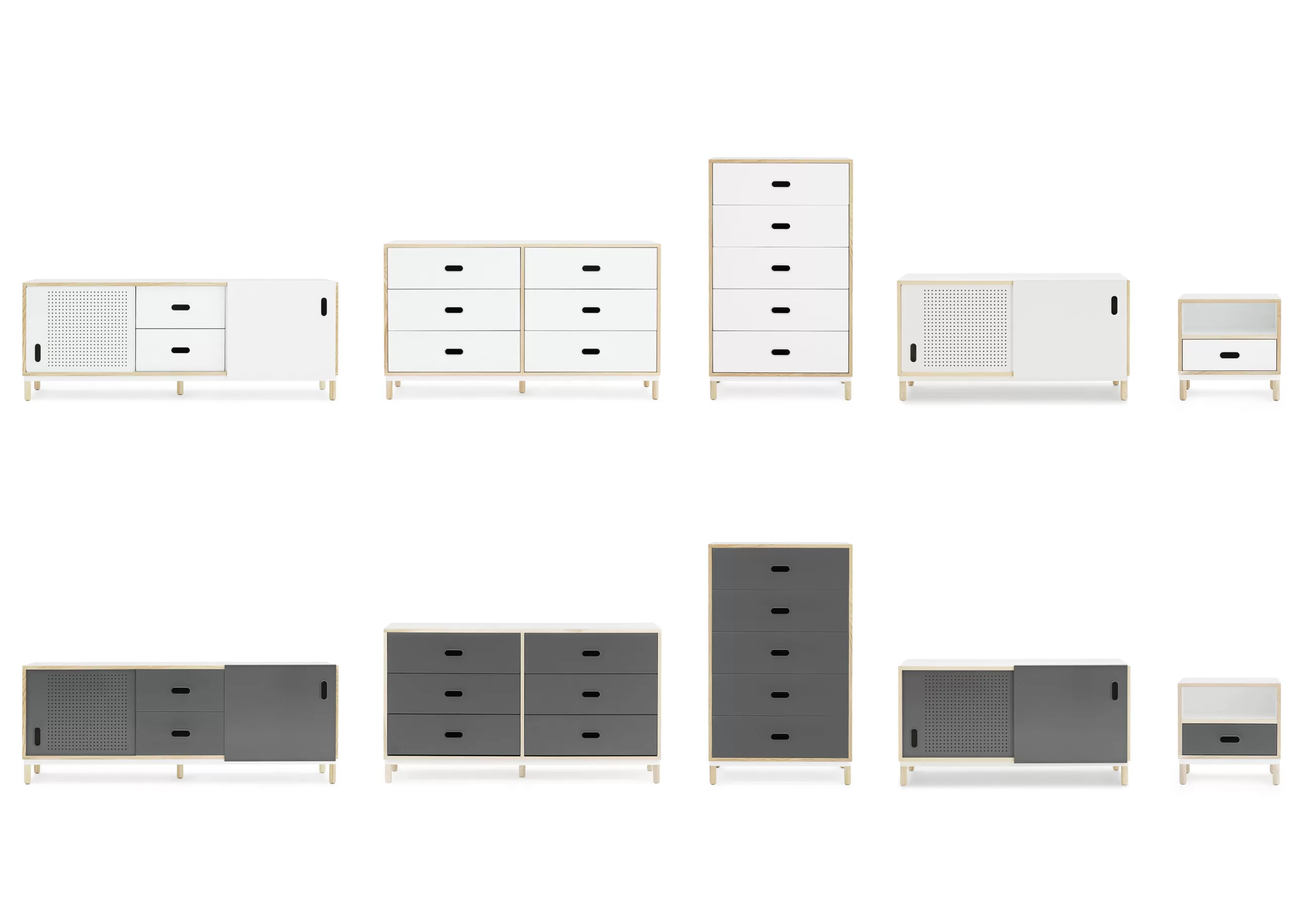 Meubles Tv>Normann Copenhagen Buffet Kabino Metal Blanc Bois Naturel / Meuble Tv - L 162 Cm - Tiroirs - Blanc - Frene Naturel