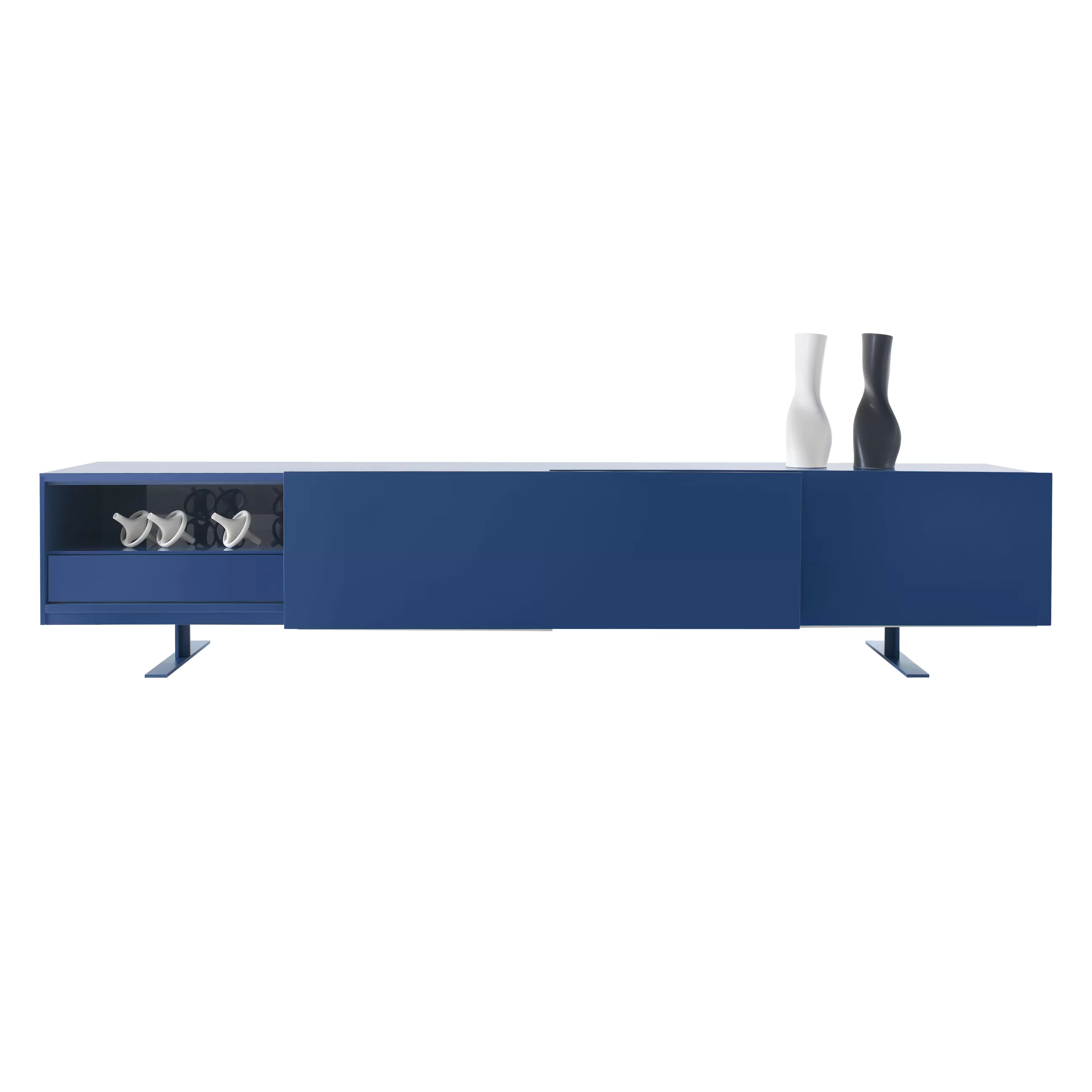 Commodes Buffets Armoires>Cappellini Buffet Luxor Metal Bois Bleu / 2 Portes Coulissantes - L 270 X H 66 Cm - Bleu Inde