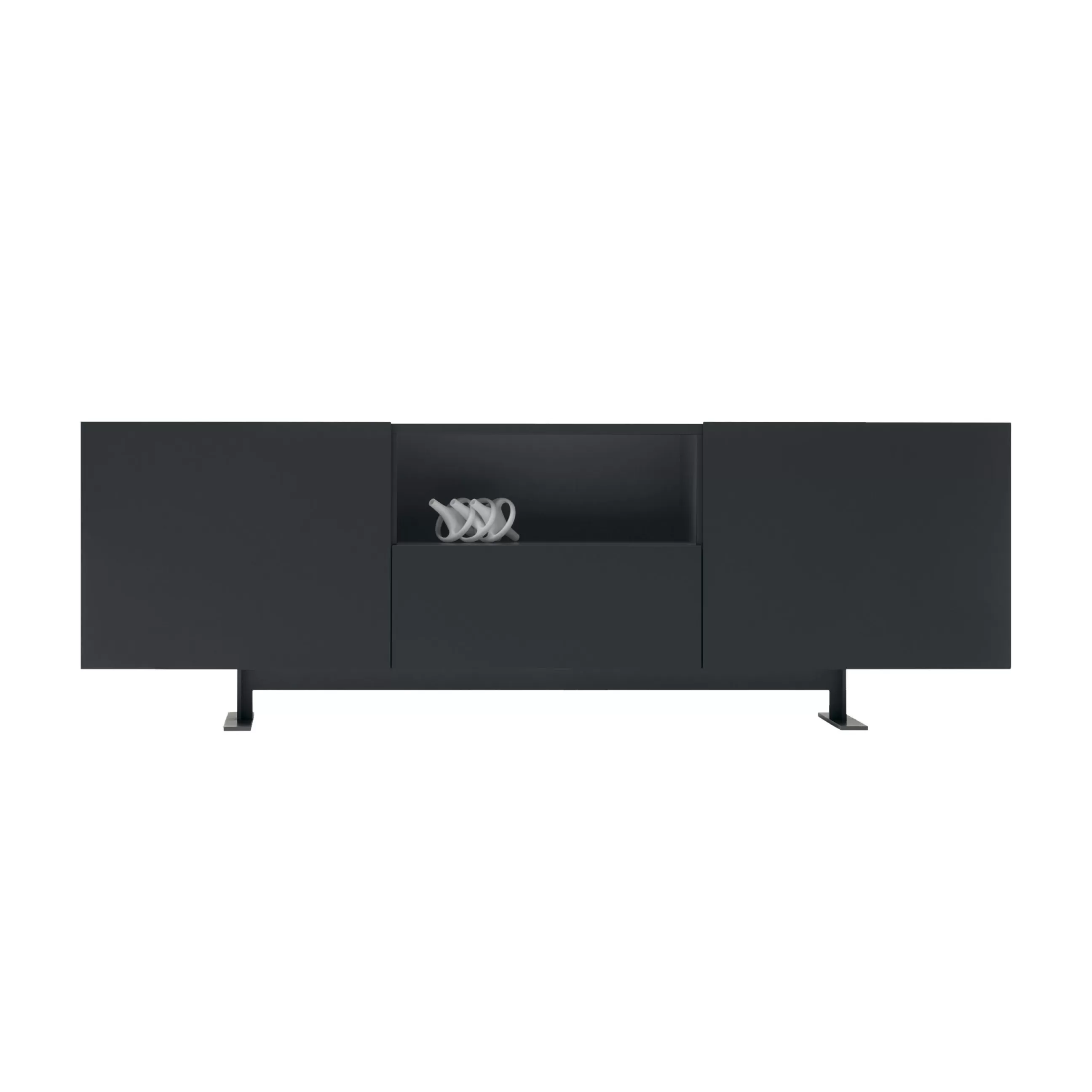 Commodes Buffets Armoires>Cappellini Buffet Luxor Metal Bois Noir / 2 Portes, Niche Ouverte & Tiroir - L 270 X H 90 Cm - Anthracite