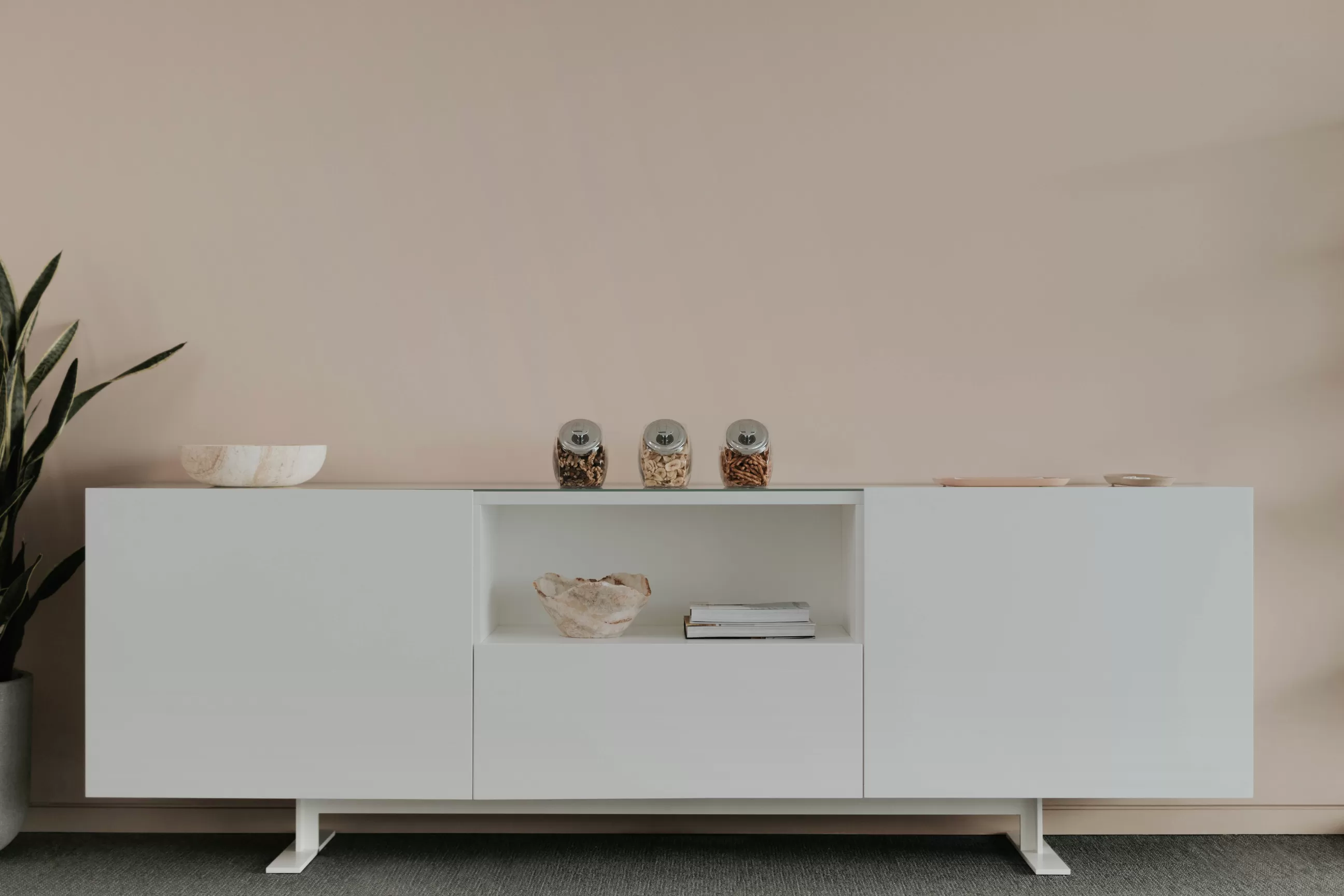 Commodes Buffets Armoires>Cappellini Buffet Luxor Metal Bois Noir / 2 Portes, Niche Ouverte & Tiroir - L 270 X H 90 Cm - Anthracite