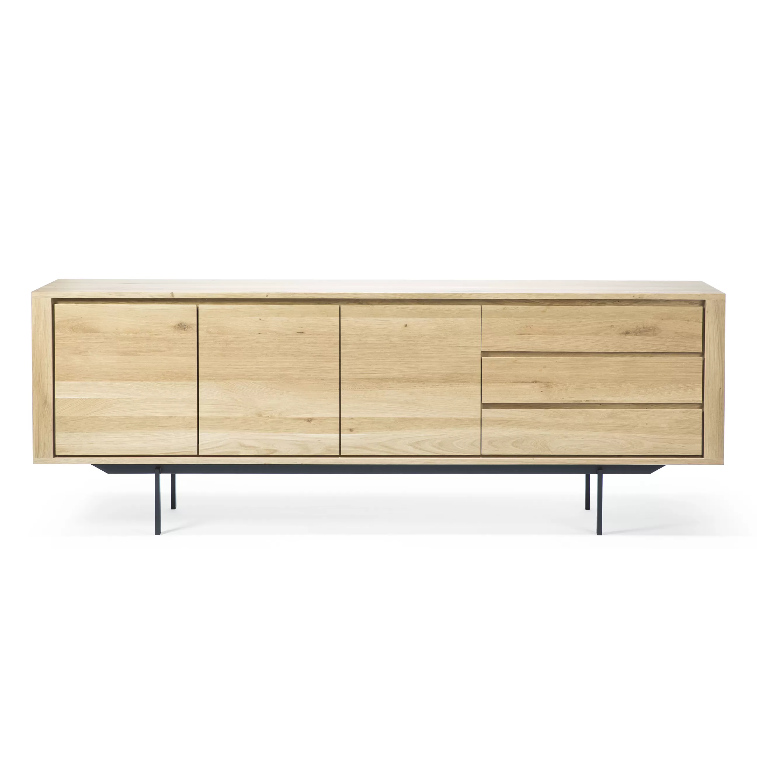 Commodes Buffets Armoires>Ethnicraft Buffet Shadow Bois Naturel / Chene Massif  - L 224 Cm / 3 Portes & 3 Tiroirs - Chene Naturel - Noir