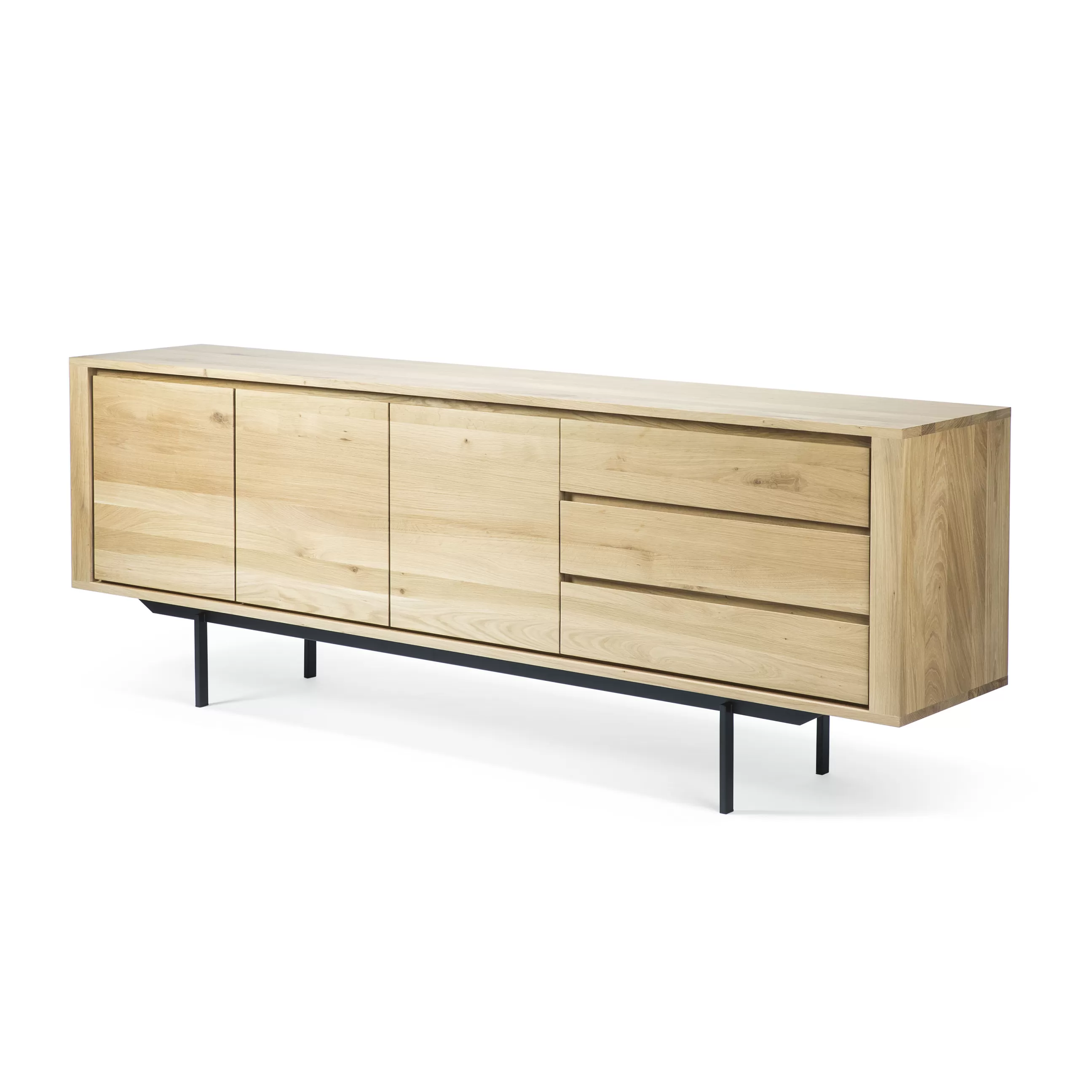 Commodes Buffets Armoires>Ethnicraft Buffet Shadow Bois Naturel / Chene Massif  - L 224 Cm / 3 Portes & 3 Tiroirs - Chene Naturel - Noir