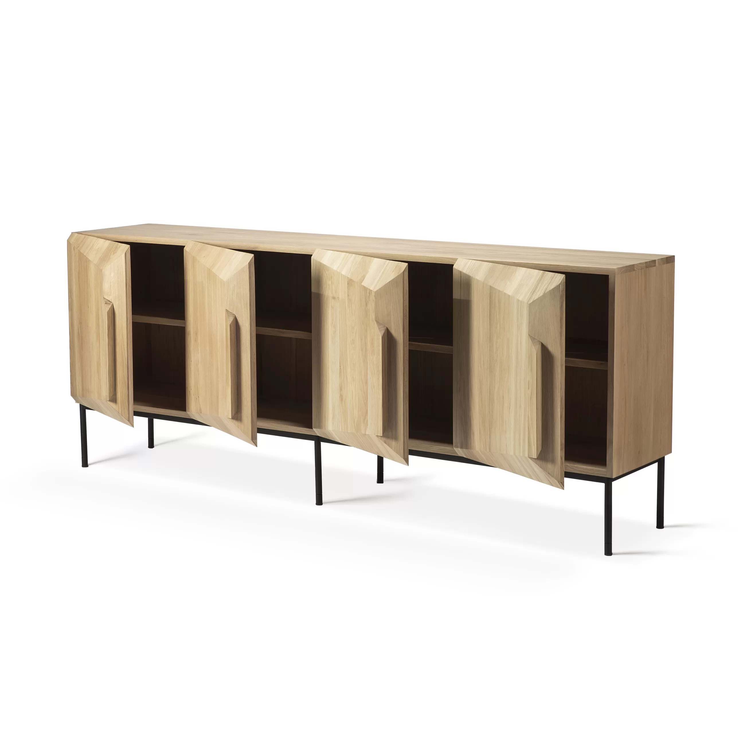 Commodes Buffets Armoires>Ethnicraft Buffet Stairs Bois Naturel / Chene Massif - L 200 Cm / 4 Portes - Chene Naturel - Noir