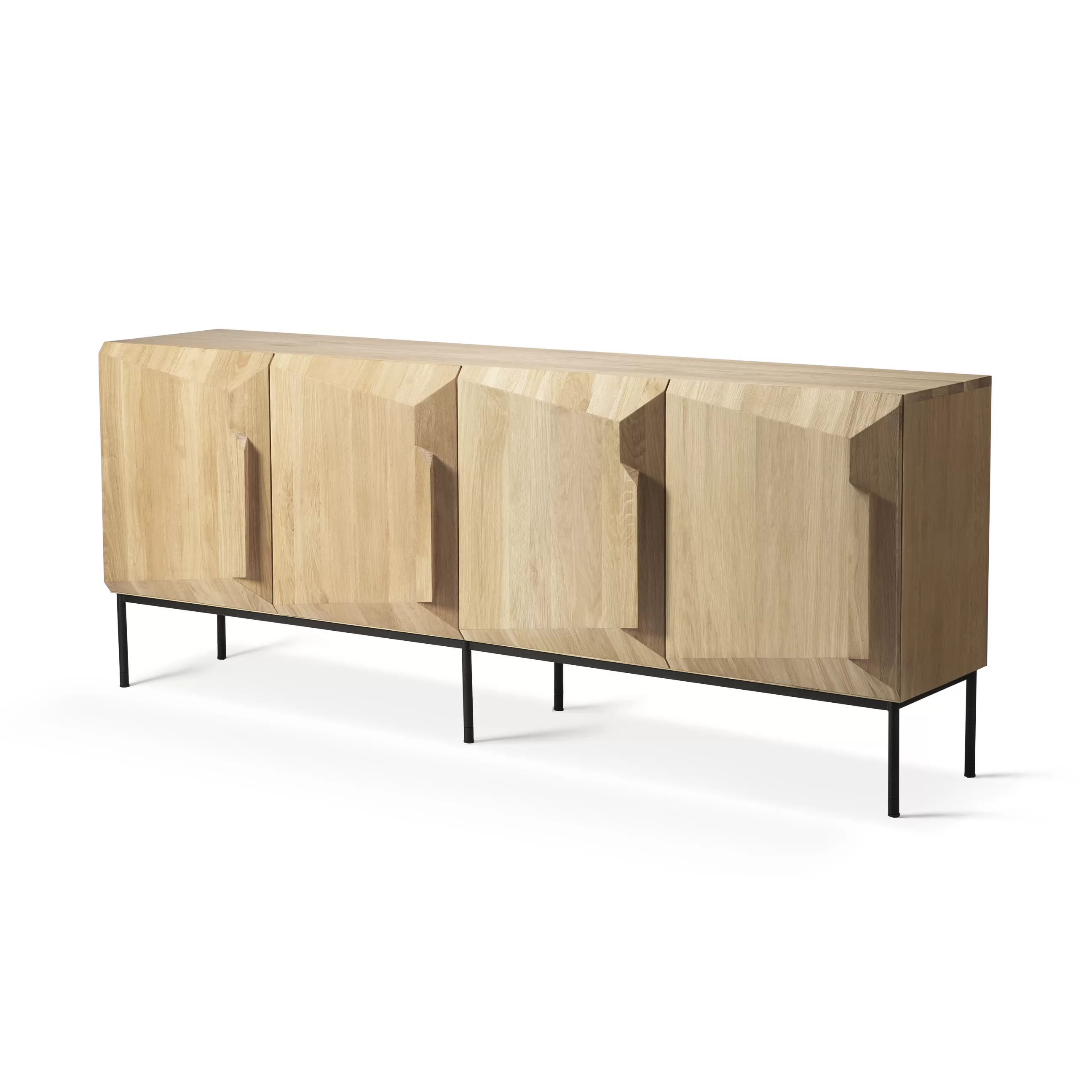 Commodes Buffets Armoires>Ethnicraft Buffet Stairs Bois Naturel / Chene Massif - L 200 Cm / 4 Portes - Chene Naturel - Noir