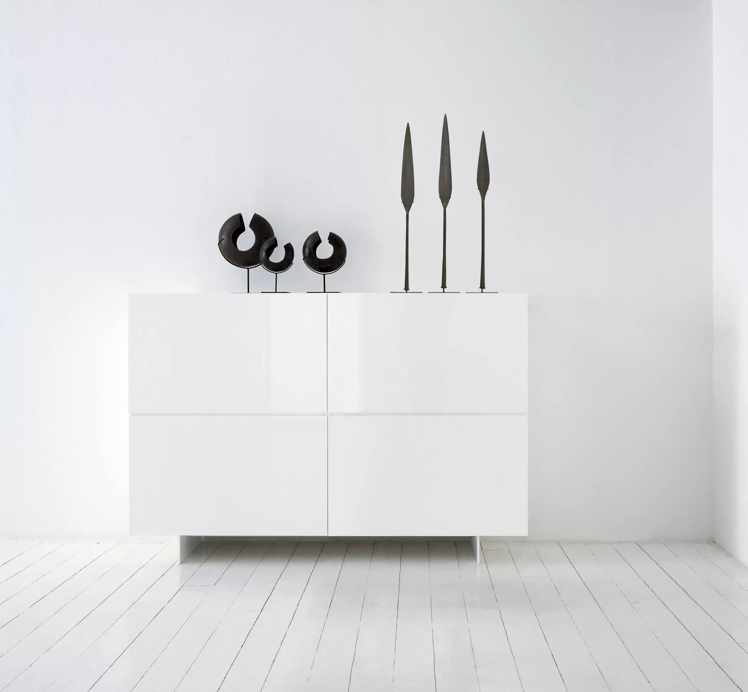 Commodes Buffets Armoires>Cappellini Buffet Uni Metal Bois / 4 Portes - L 180 X H 122 Cm - Blanc