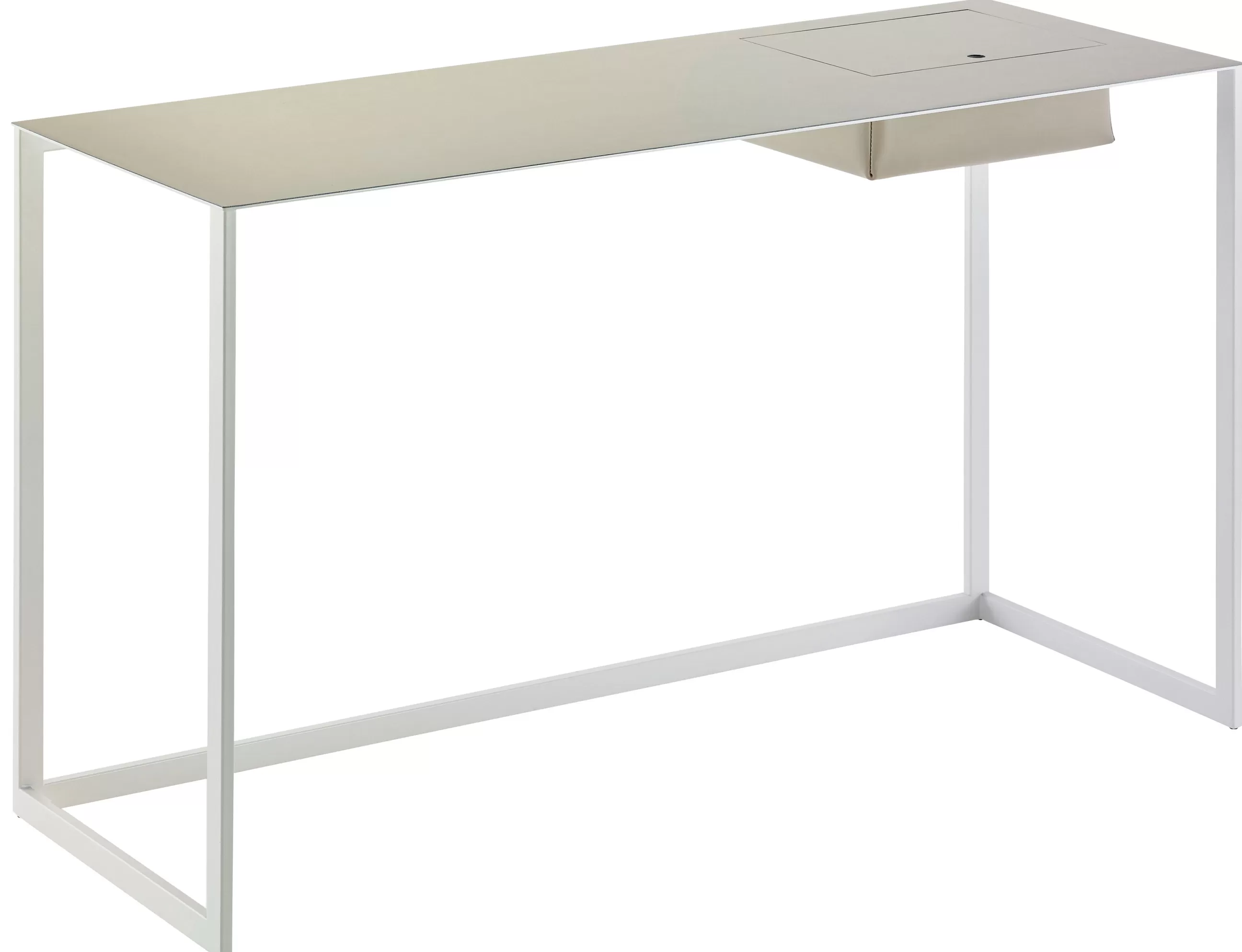 Consoles>Zanotta Bureau Calamo Cuir Blanc Gris / Console - Cuir Sellier - L 130 Cm - Blanc - Gris Clair