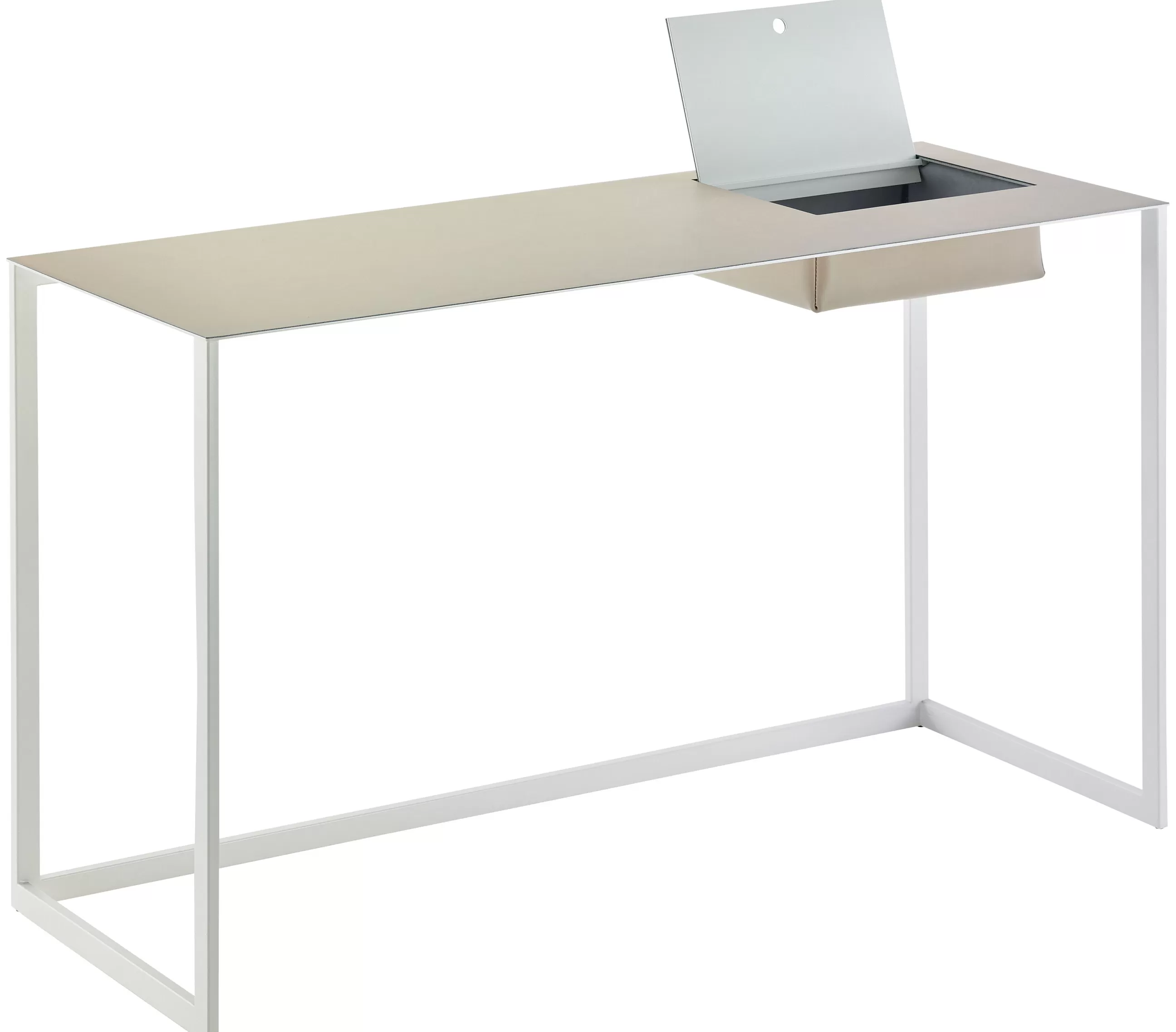Consoles>Zanotta Bureau Calamo Cuir Blanc Gris / Console - Cuir Sellier - L 130 Cm - Blanc - Gris Clair