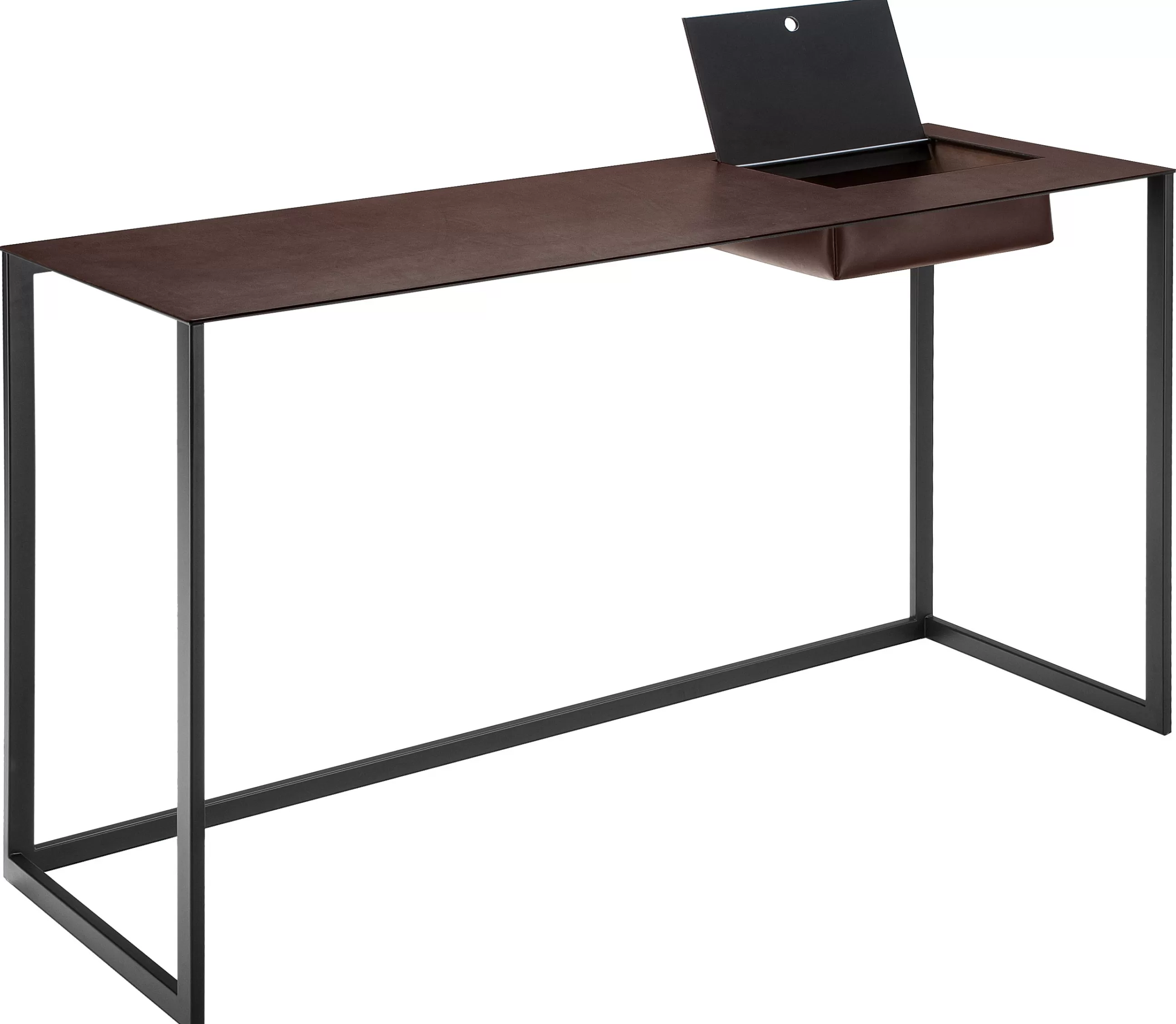 Consoles>Zanotta Bureau Calamo Cuir Marron / Console - Cuir Sellier - L 130 Cm - Graphite - Marron