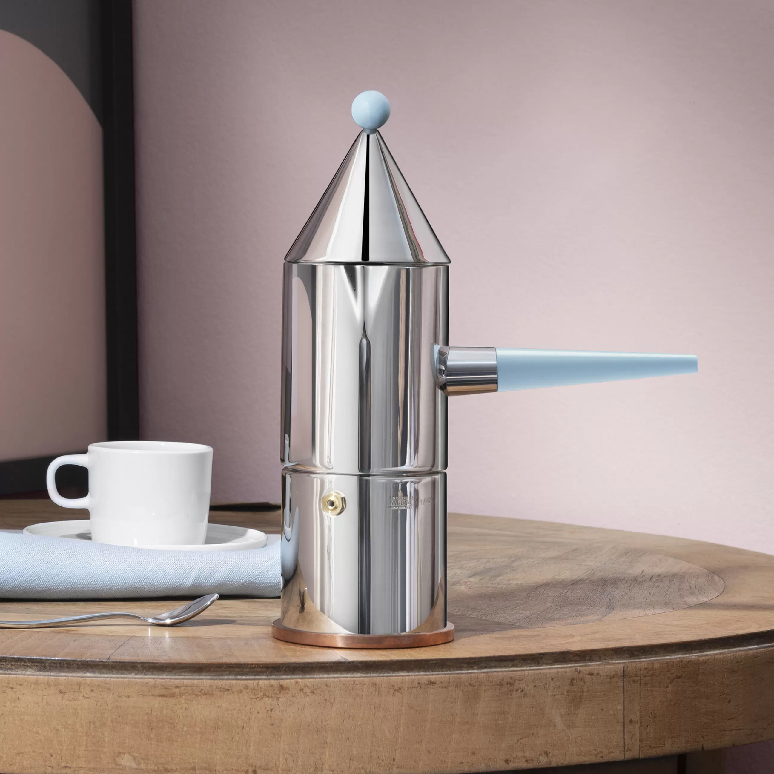 Terrasses Et Balcons>Alessi Cafetiere Italienne La Conica, Poignee Longue (1984) Metal / 3 Tasses - Sauf Induction / 100 Values Collection - Acier - Bleu Pale