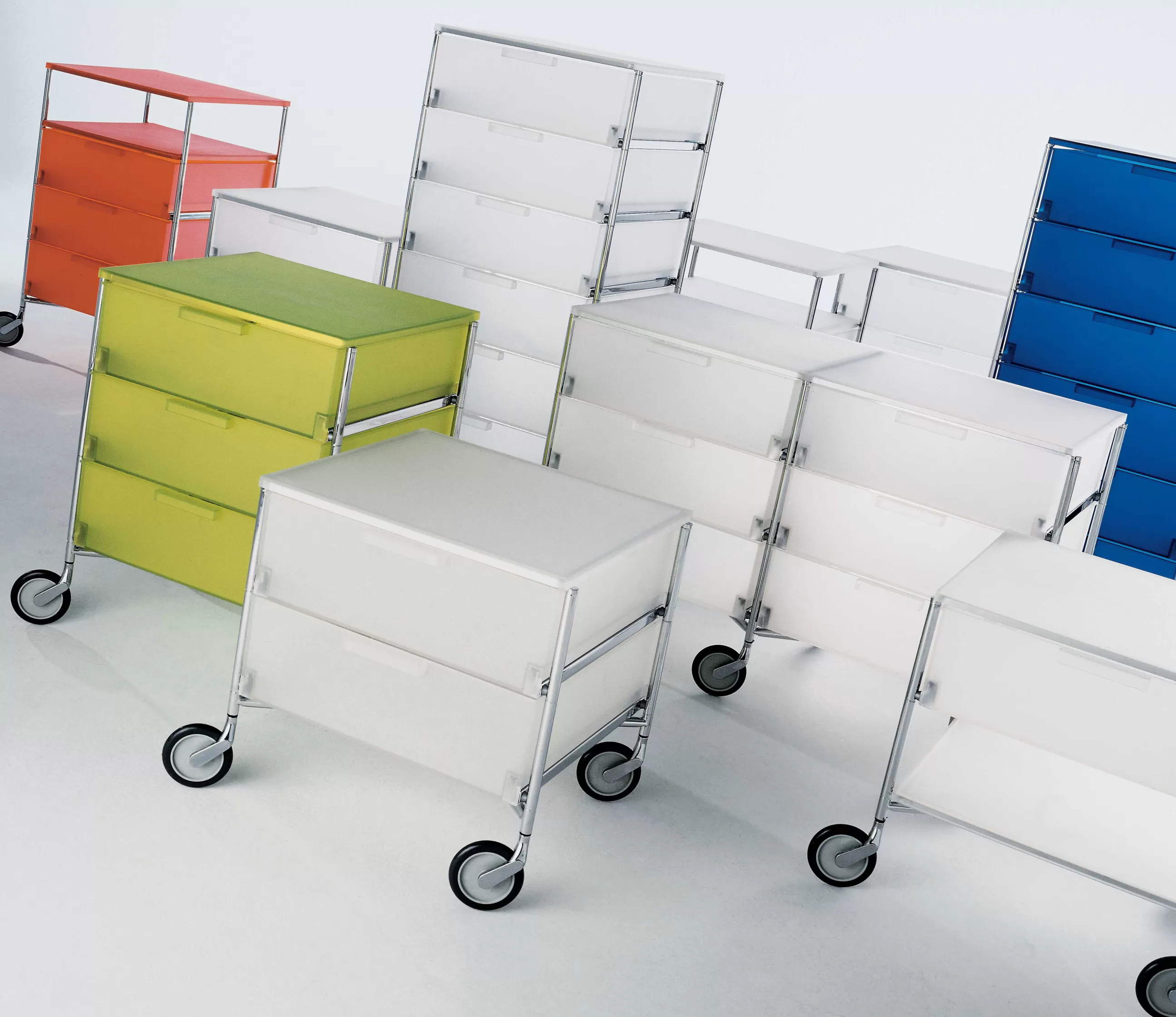 Meubles De Rangement>Kartell Caisson A Roulettes Mobil Plastique Blanc / 3 Tiroirs - Glace Translucide