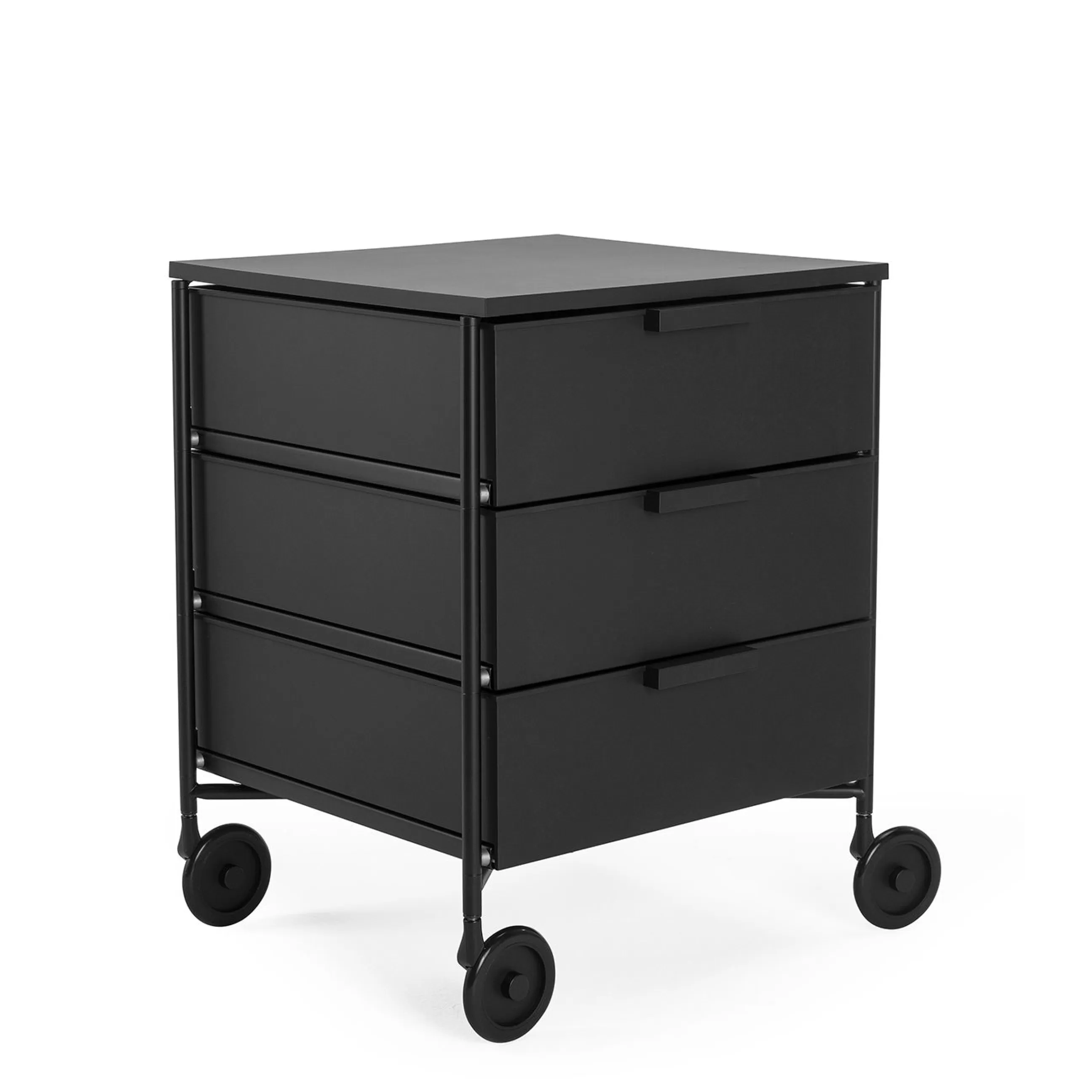 Meubles De Rangement>Kartell Caisson A Roulettes Mobil Plastique Noir / 3 Tiroirs - Version Mate - Noir Mat